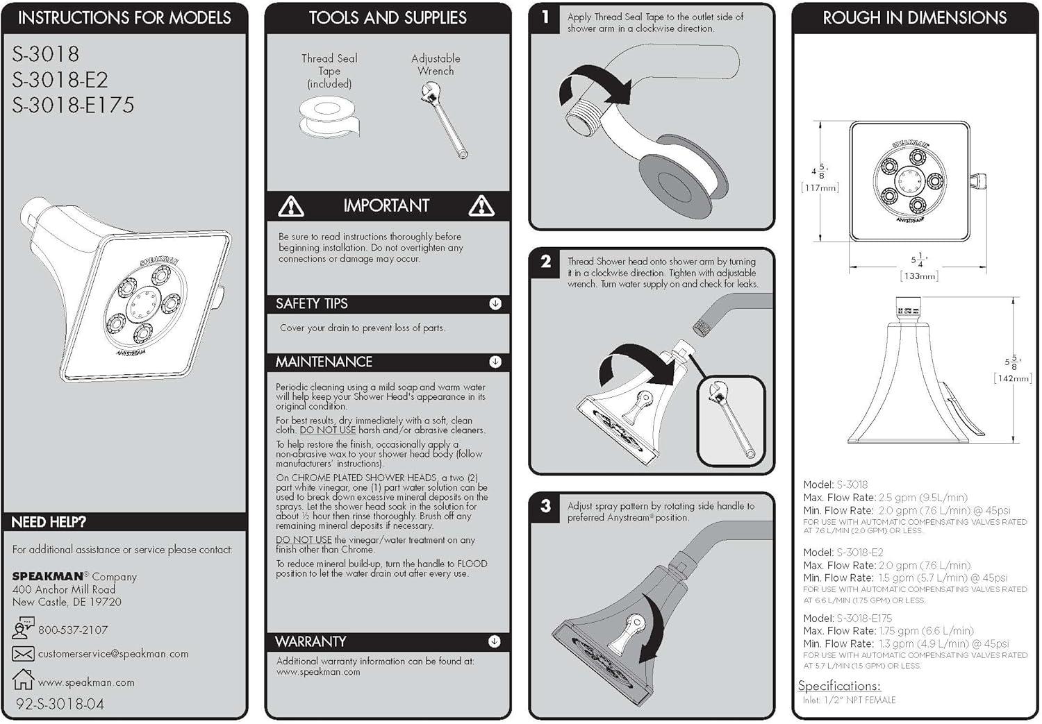 Rainier 2.0 GPM Adjustable Shower Head