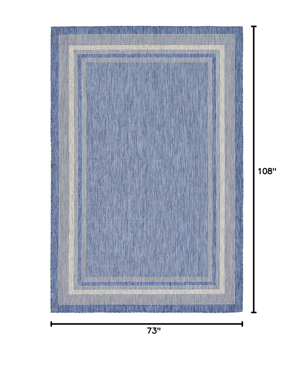 Unique Loom 6' 1 x 9' 0 Rectangle Indoor/Outdoor Border Blue Area Rug