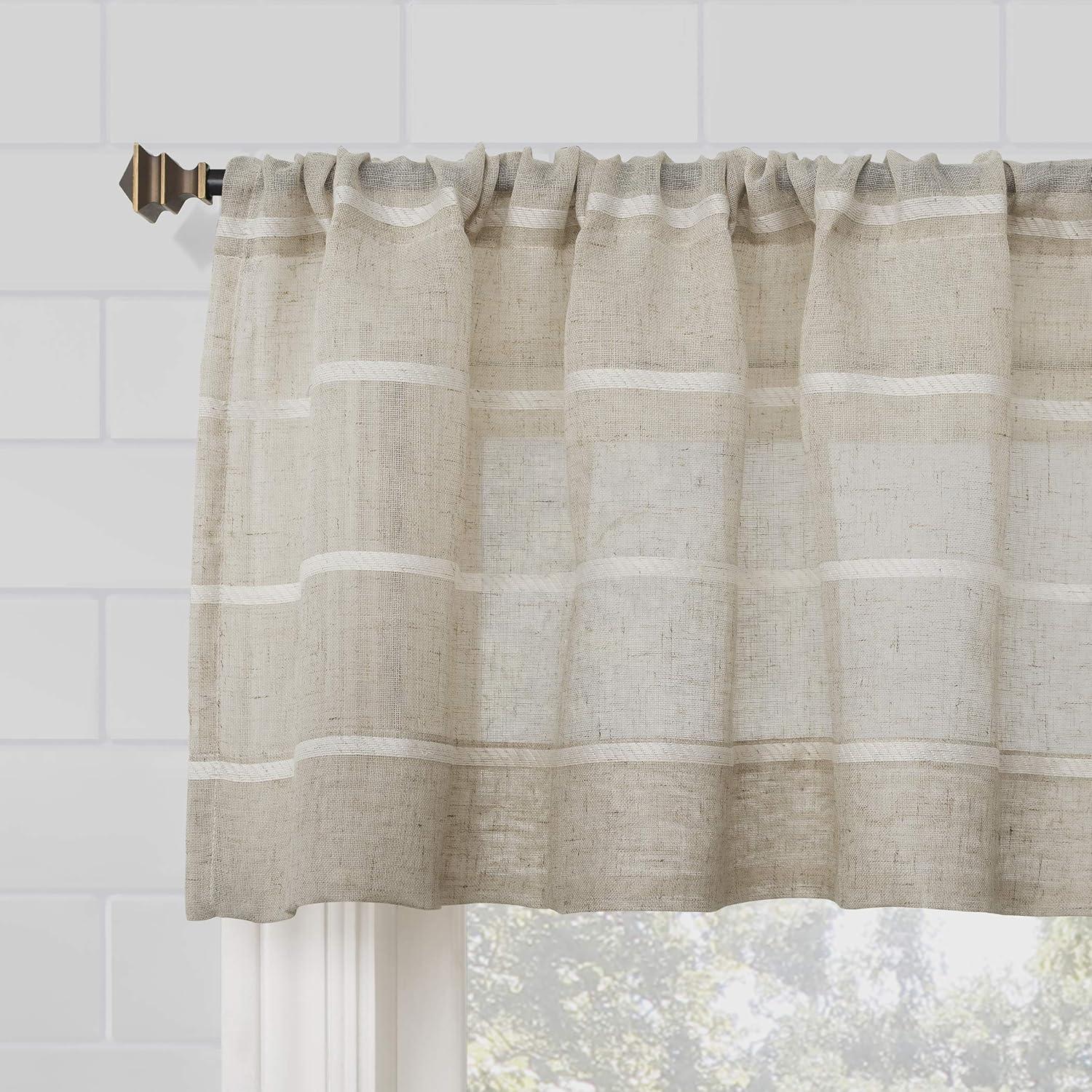 Clean Window Aso Twill Stripe Linen Blend Sheer Rod Pocket Kitchen Curtain Valance