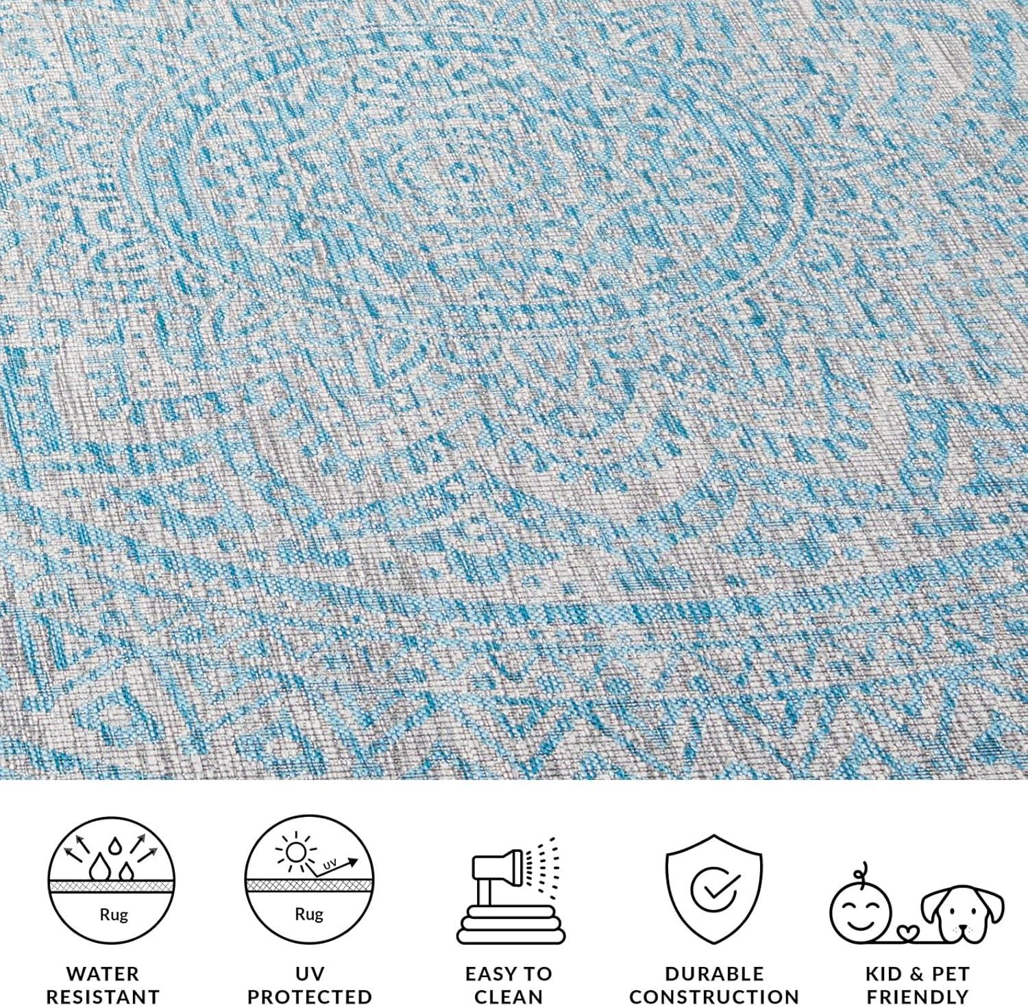 Courtyard CY8734 Power Loomed Indoor and Outdoor Area Rug - Light Grey/Aqua - 5'3"x7'7" - Safavieh