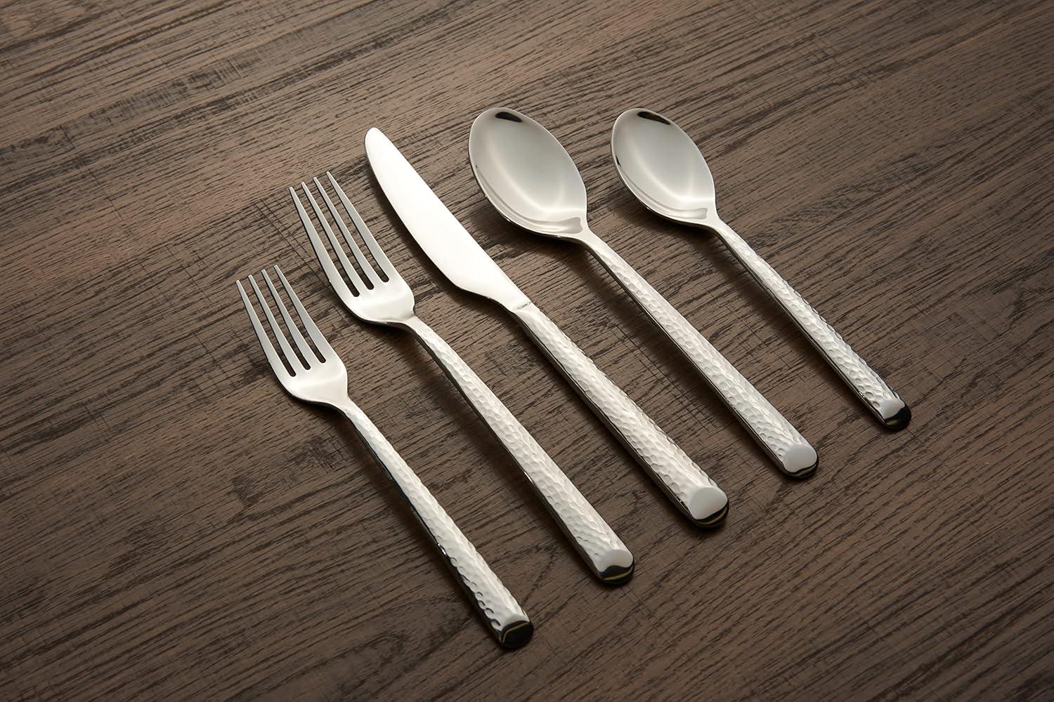 Elsa Hammered Stainless Steel 20-Piece Flatware Set