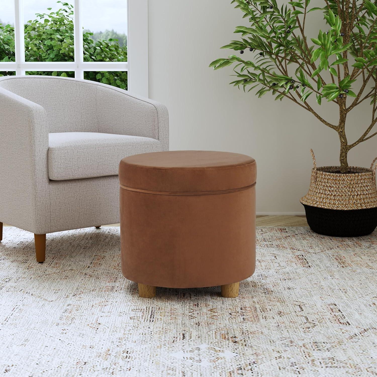 HomePop Round Storage Ottoman Spice: Upholstered Footstool with Hardwood Frame, 250lb Capacity