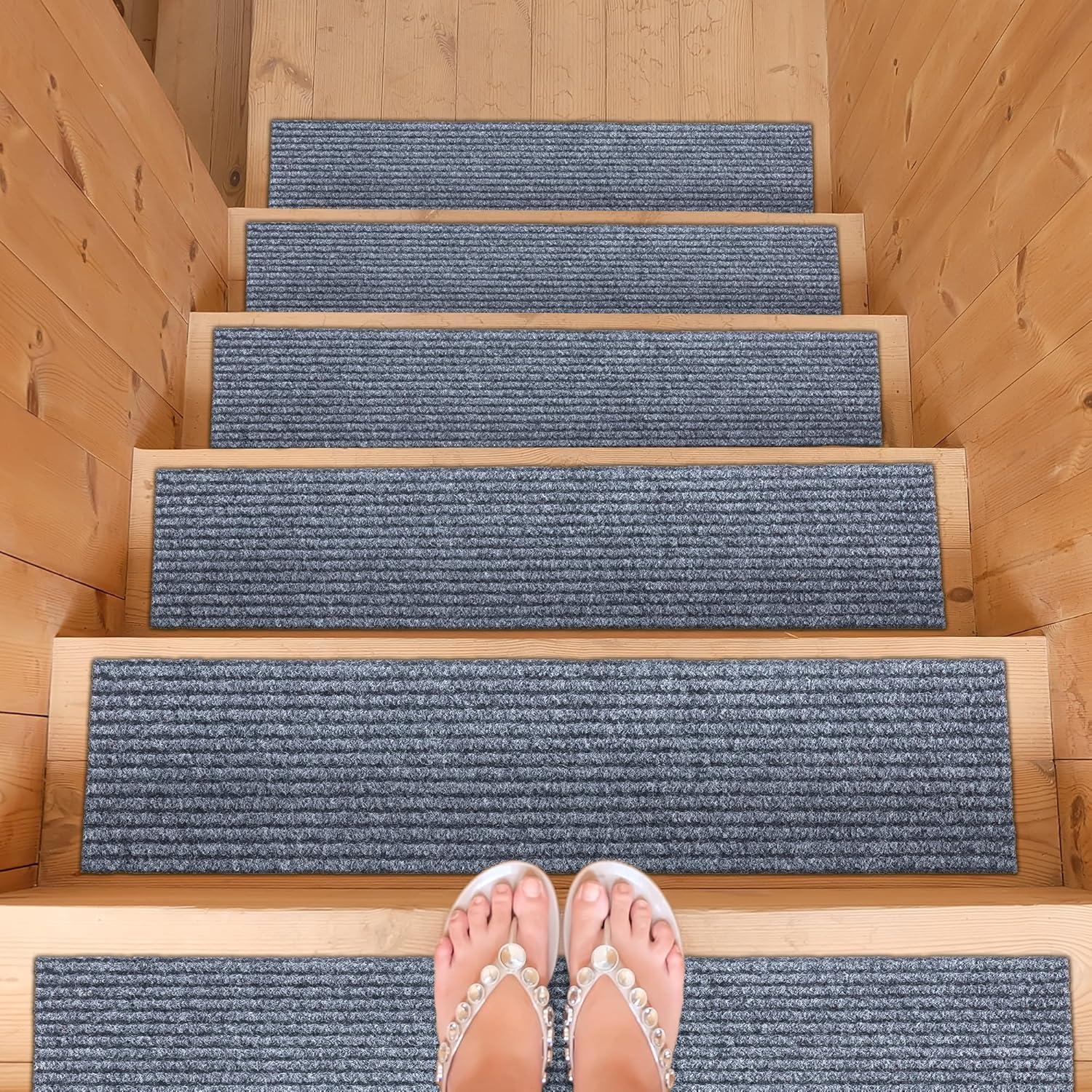 Lifesaver Non-Slip Rubberback Ribbed Design Indoor/Outdoor Stair Treads