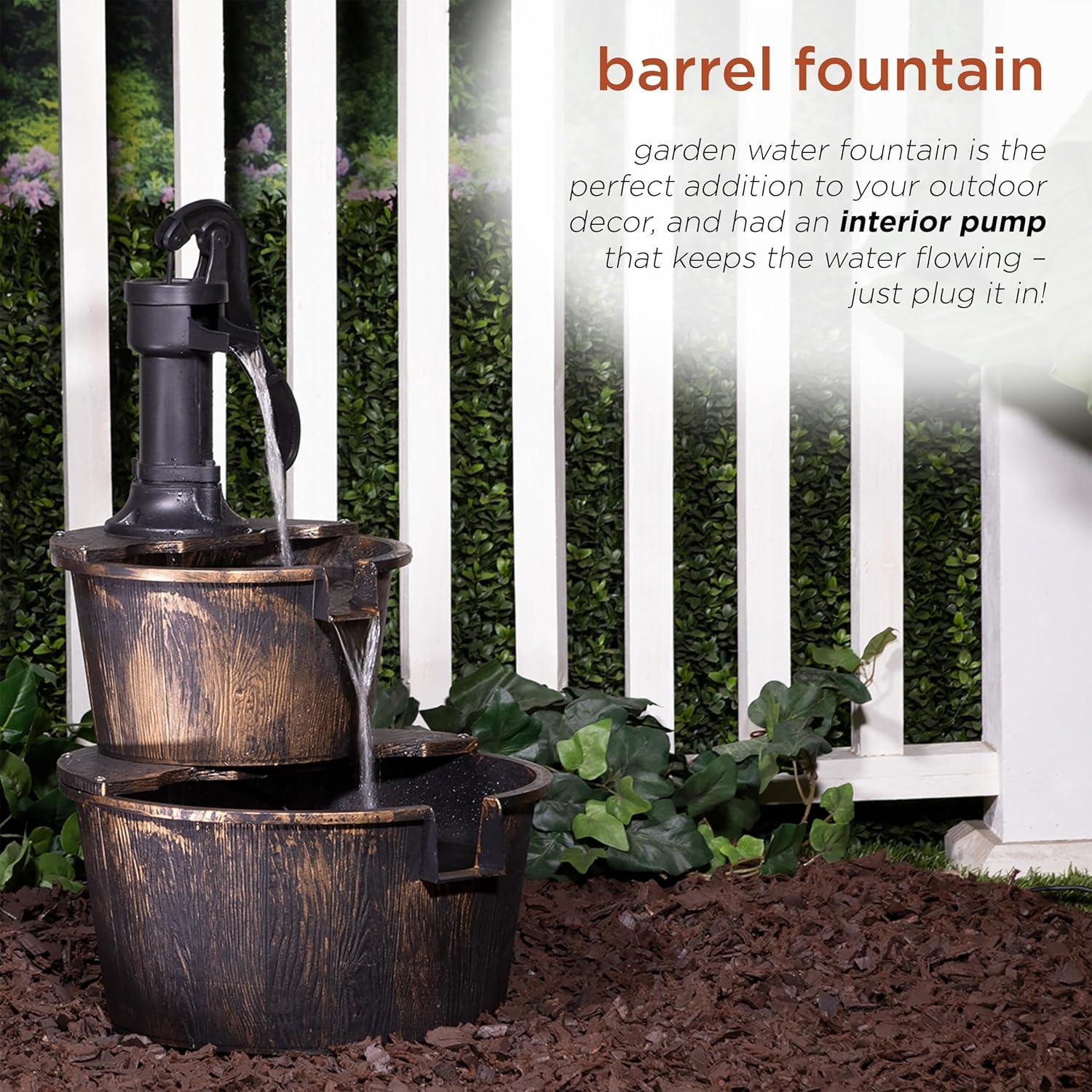 Rustic Bronze 2-Tier Barrel and Pump Water Fountain