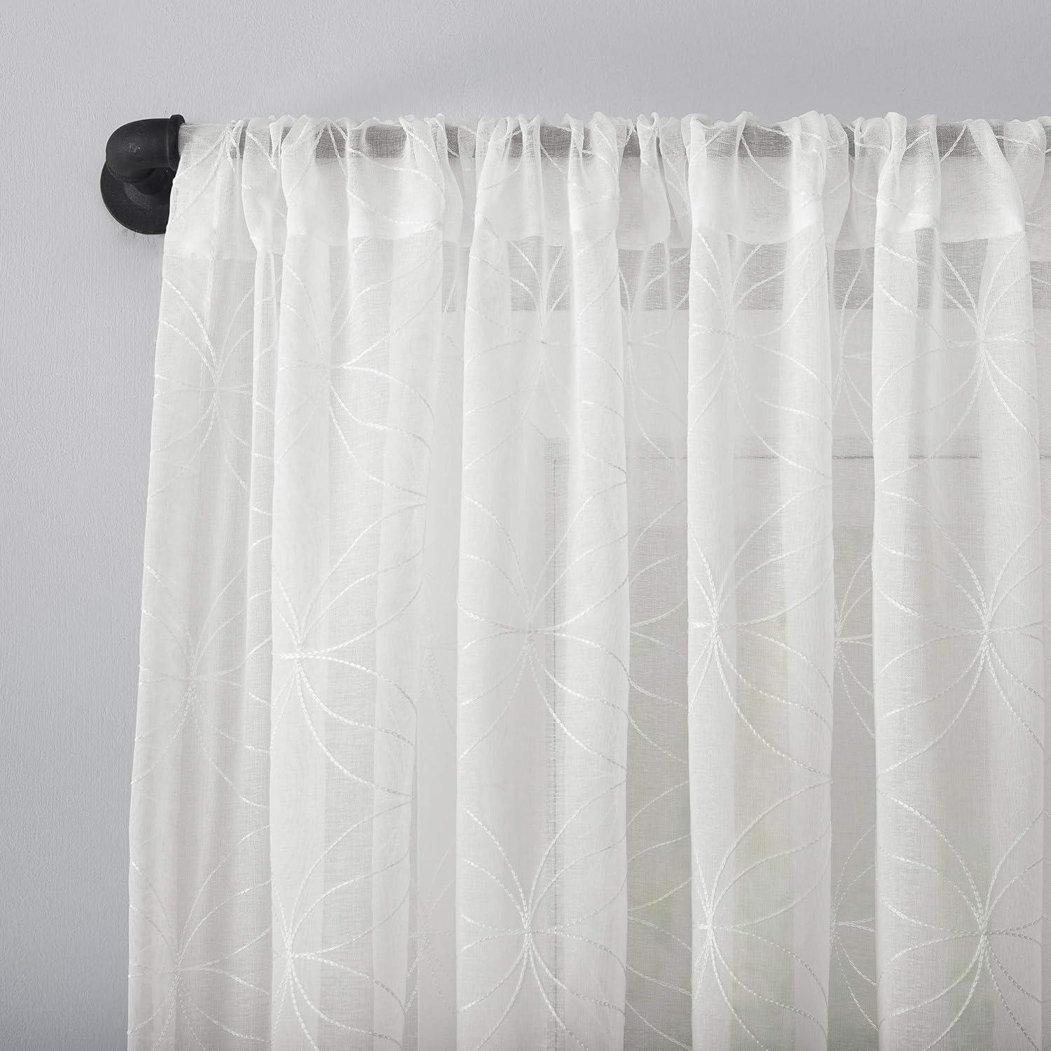 63"x50" Tamaryn Embroidered Trellis Sheer Rod Pocket Curtain Panel Ivory - No. 918: Modern Off-White Polyester Drapery