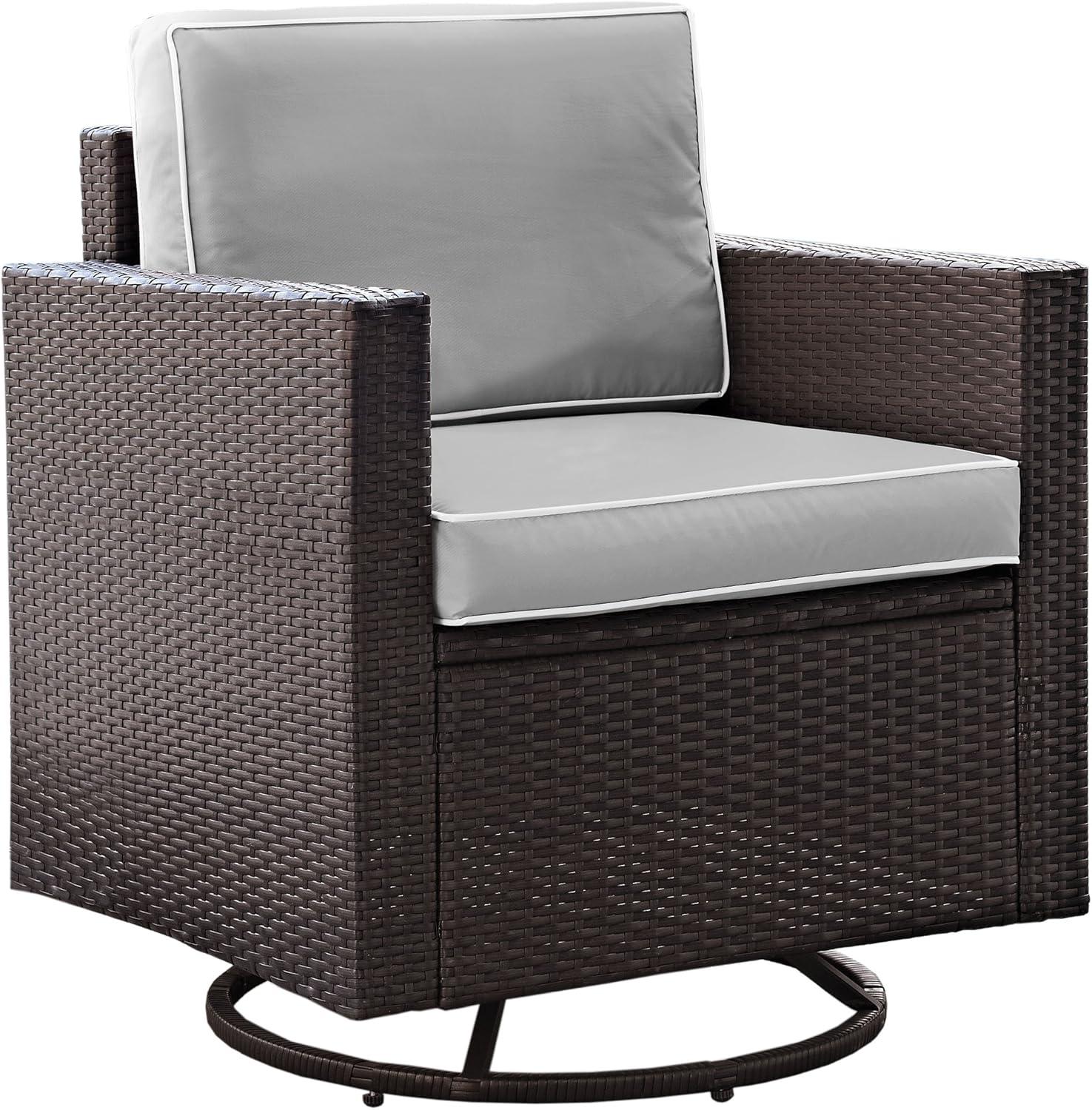 Palm Harbor Outdoor Wicker Swivel Rocker Chair with Gray Cushions - Crosley
