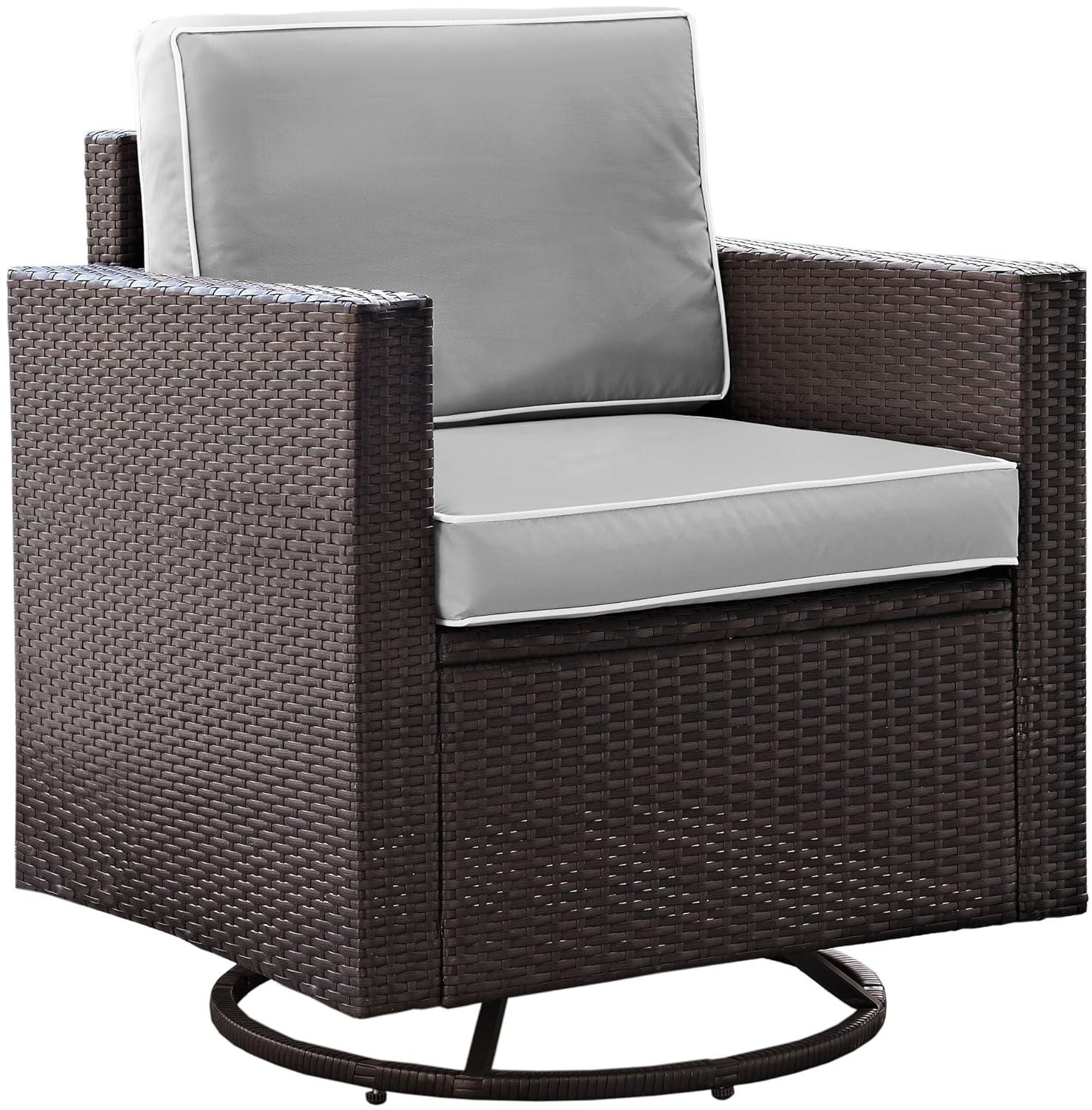 Palm Harbor Outdoor Wicker Swivel Rocker Chair with Gray Cushions - Crosley