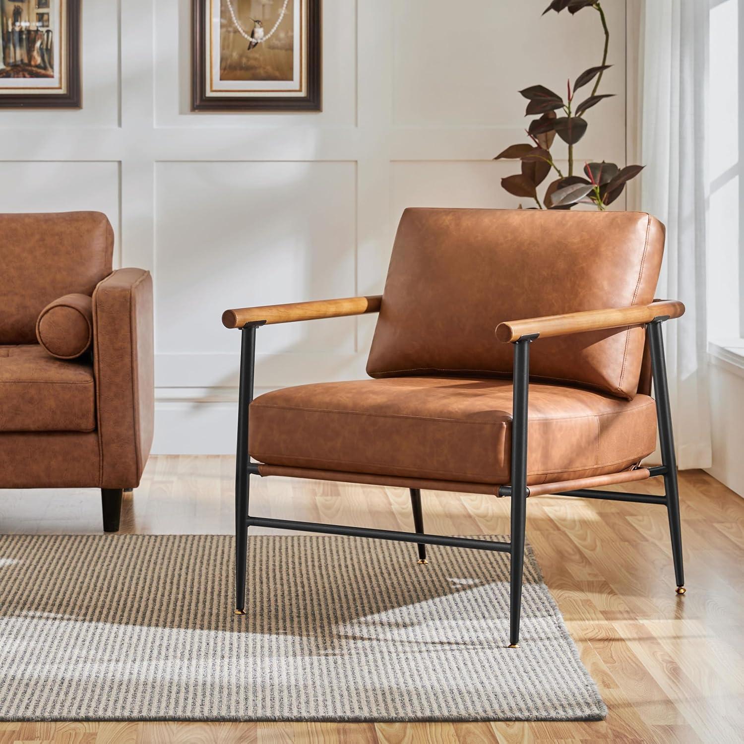 Renwick Mid-century Modern Upholstered Accent Chair for Living Room, Retro Brown