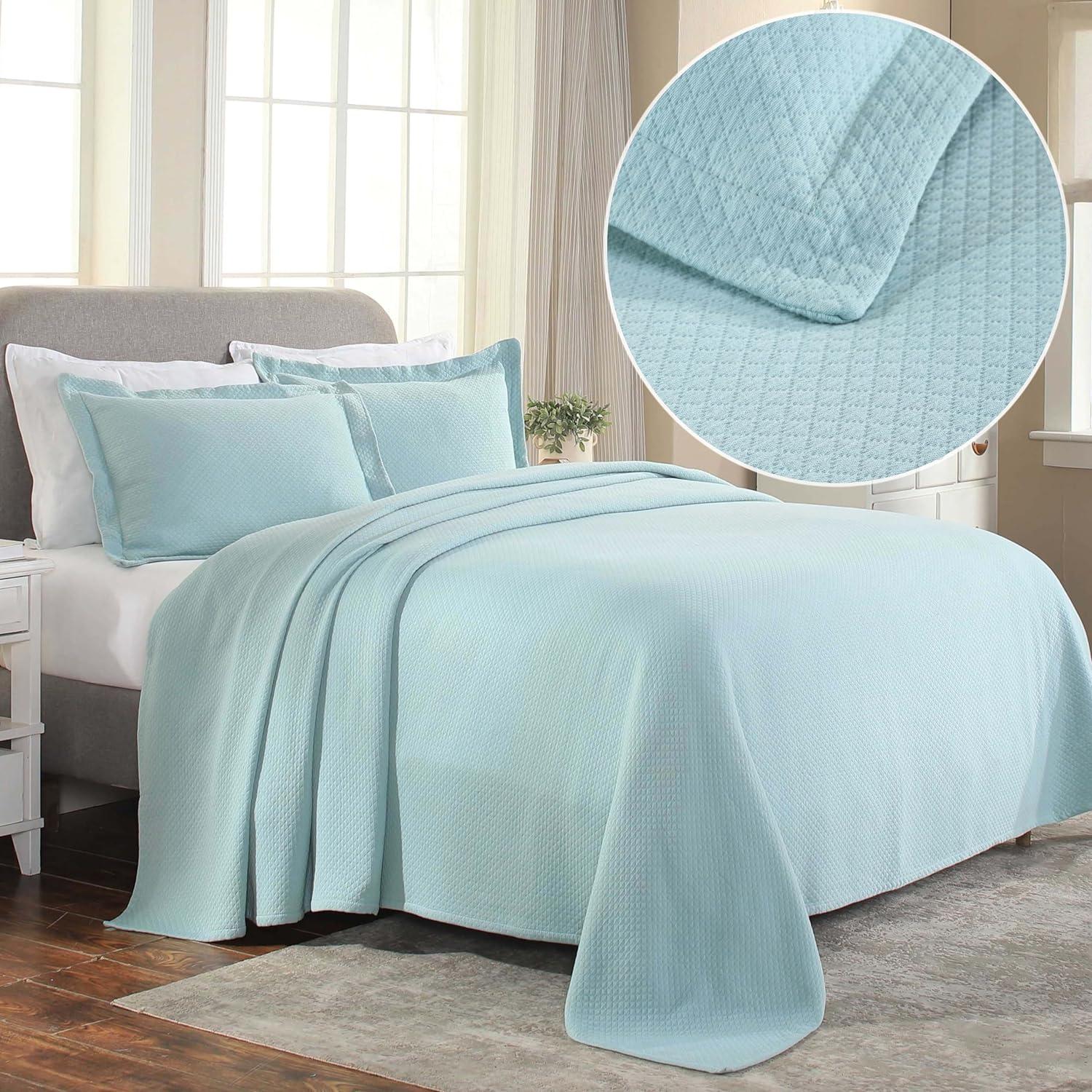 Aqua Diamond Solitaire Twin Cotton Bedspread Set with Pillow Sham