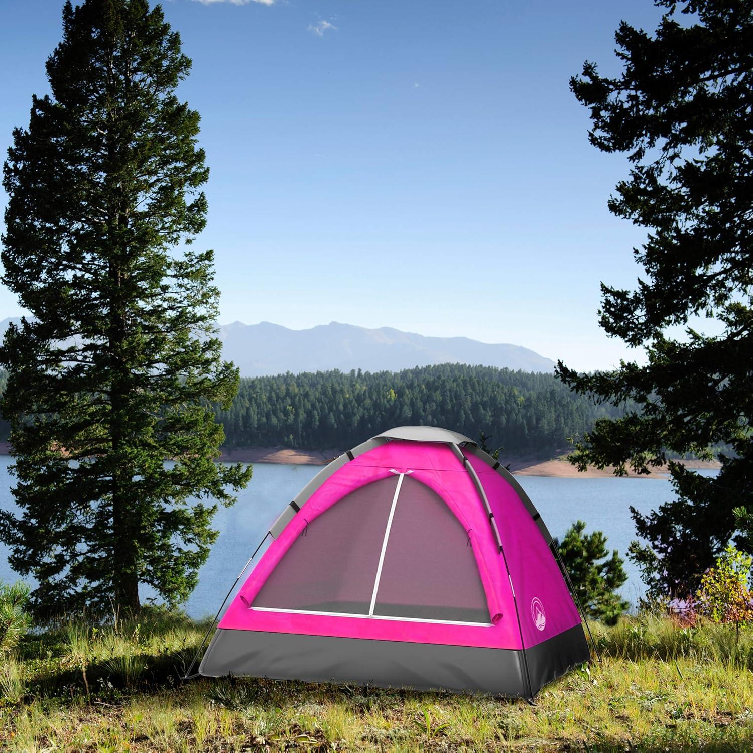 Pink 2-Person Dome Camping Tent with Carry Bag