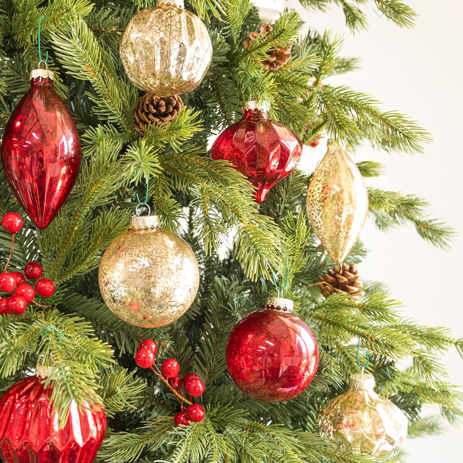 KI Store Mercury Glass Christmas Ornaments Set of 8 Pink Christmas Balls Finials for Christmas Tree Decoration Holiday Décor