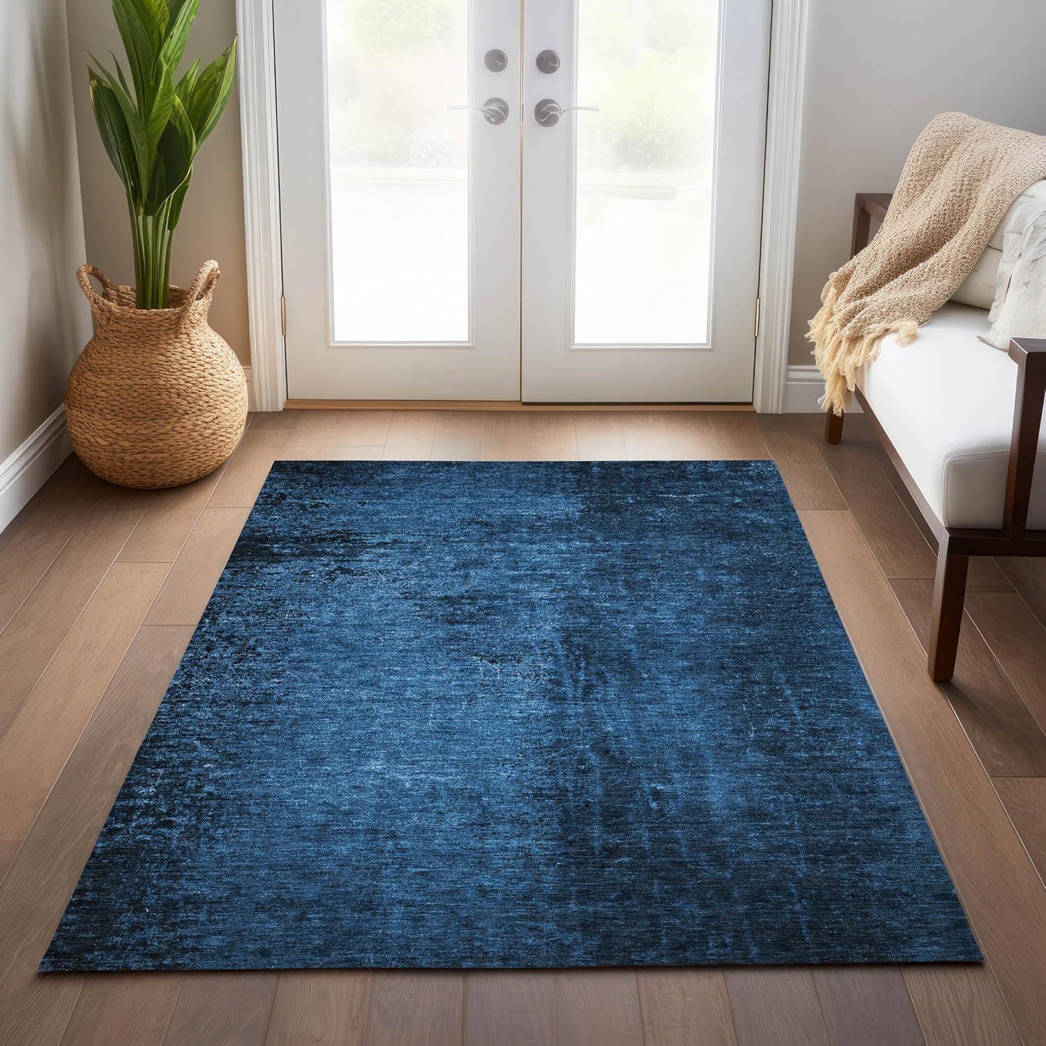 Navy Synthetic Flat Woven Reversible 10' x 14' Area Rug