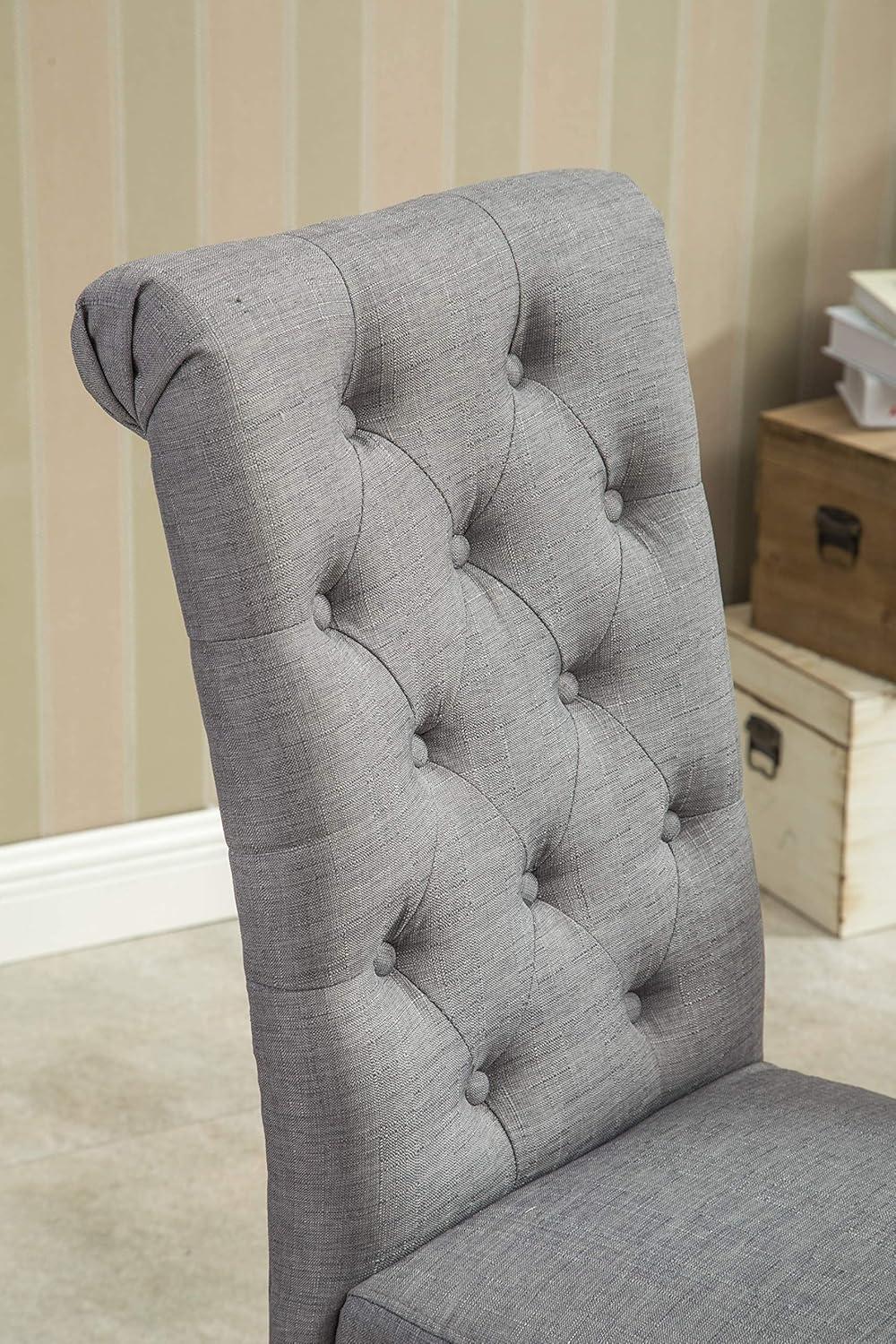 Elegant Gray Linen High-Back Parsons Side Chair Set with Oak Finish