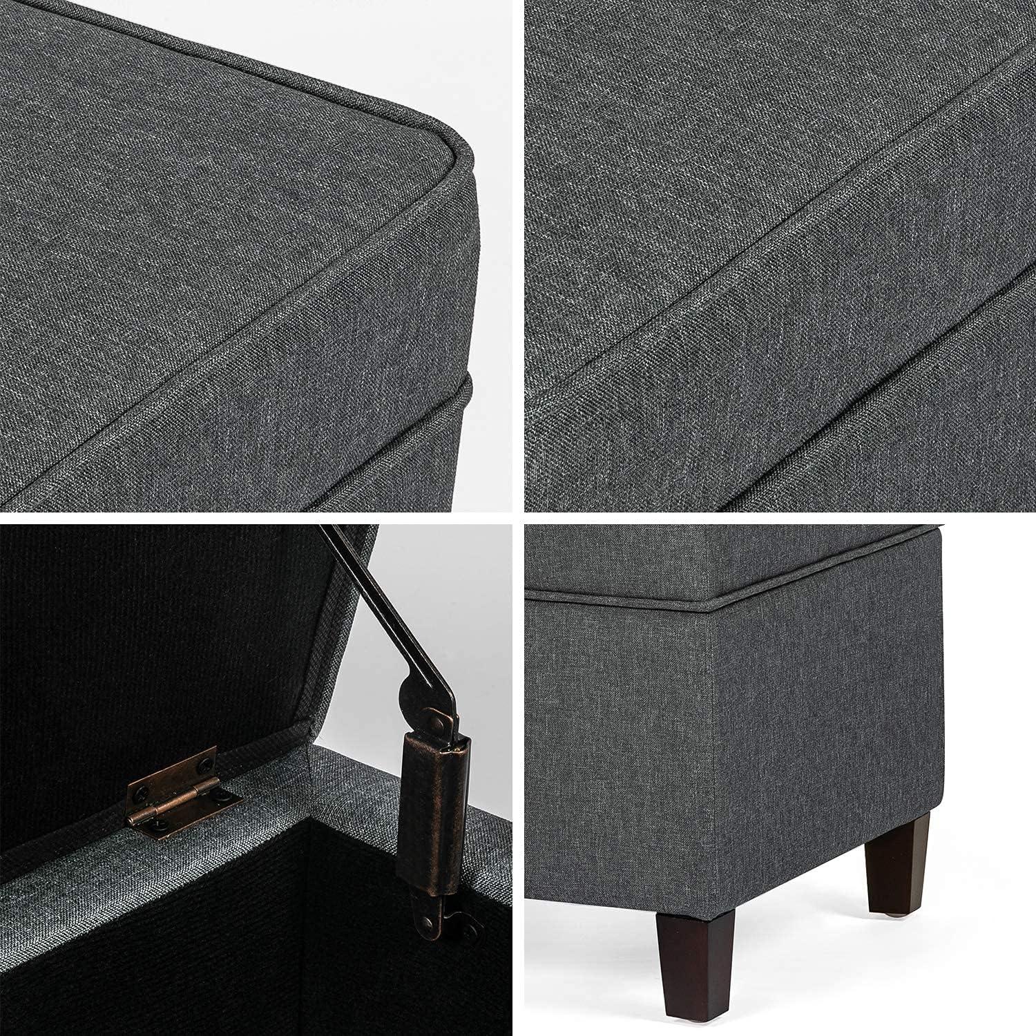 Square Footstools Fabric Storage Ottoman Comfortable Seat with Thick Sponge, Dark Grey