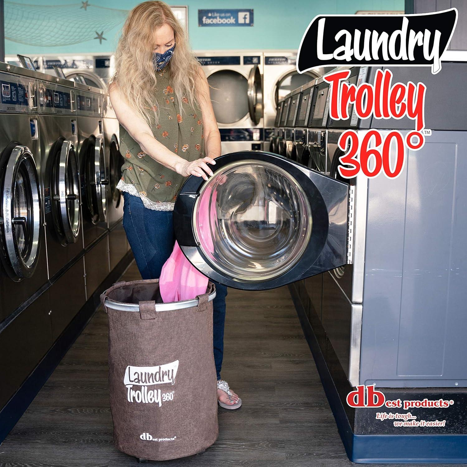 Brown Collapsible Round Laundry Hamper with Wheels and Faux Burlap