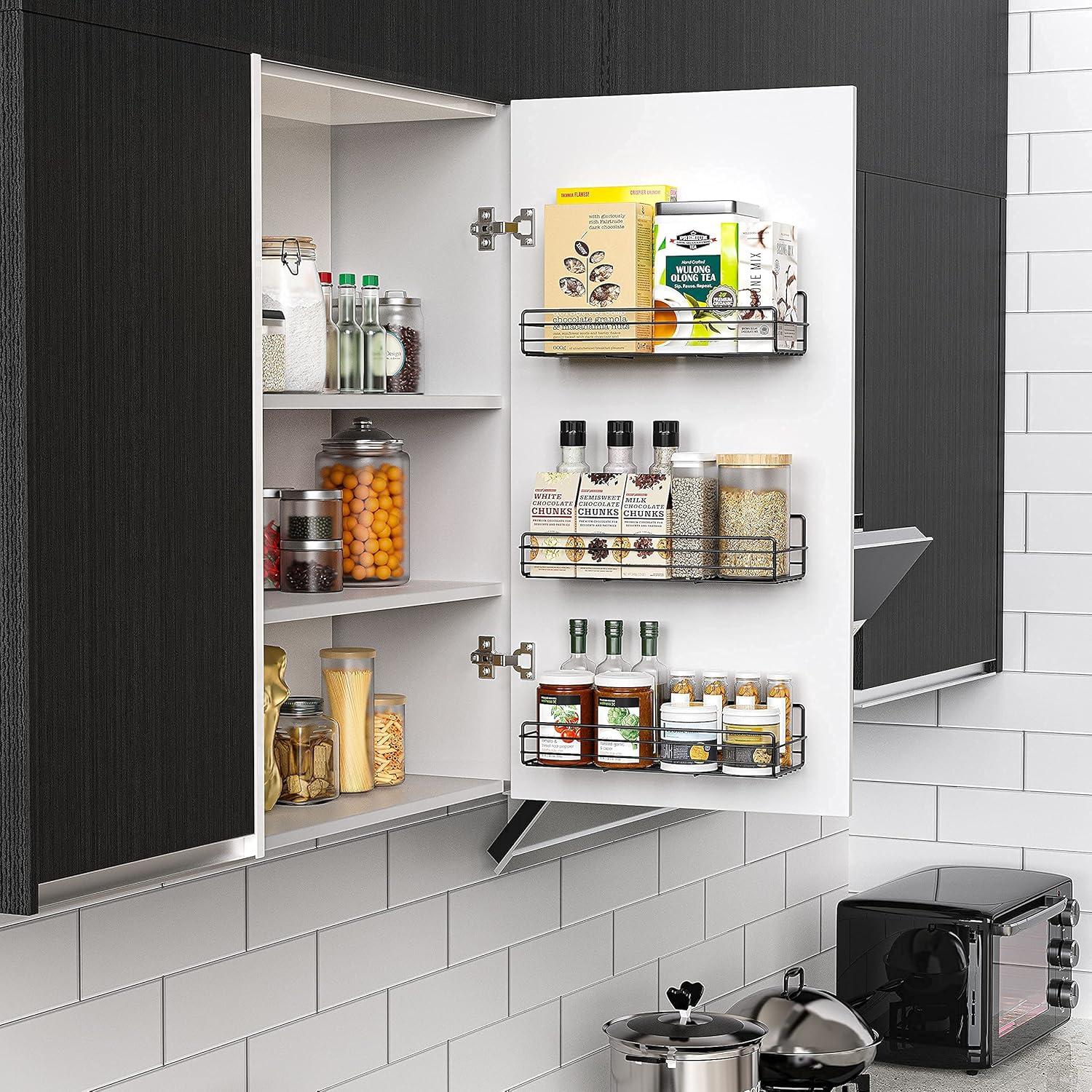 Black Carbon Steel Wall-Mounted Spice Rack Organizer Set