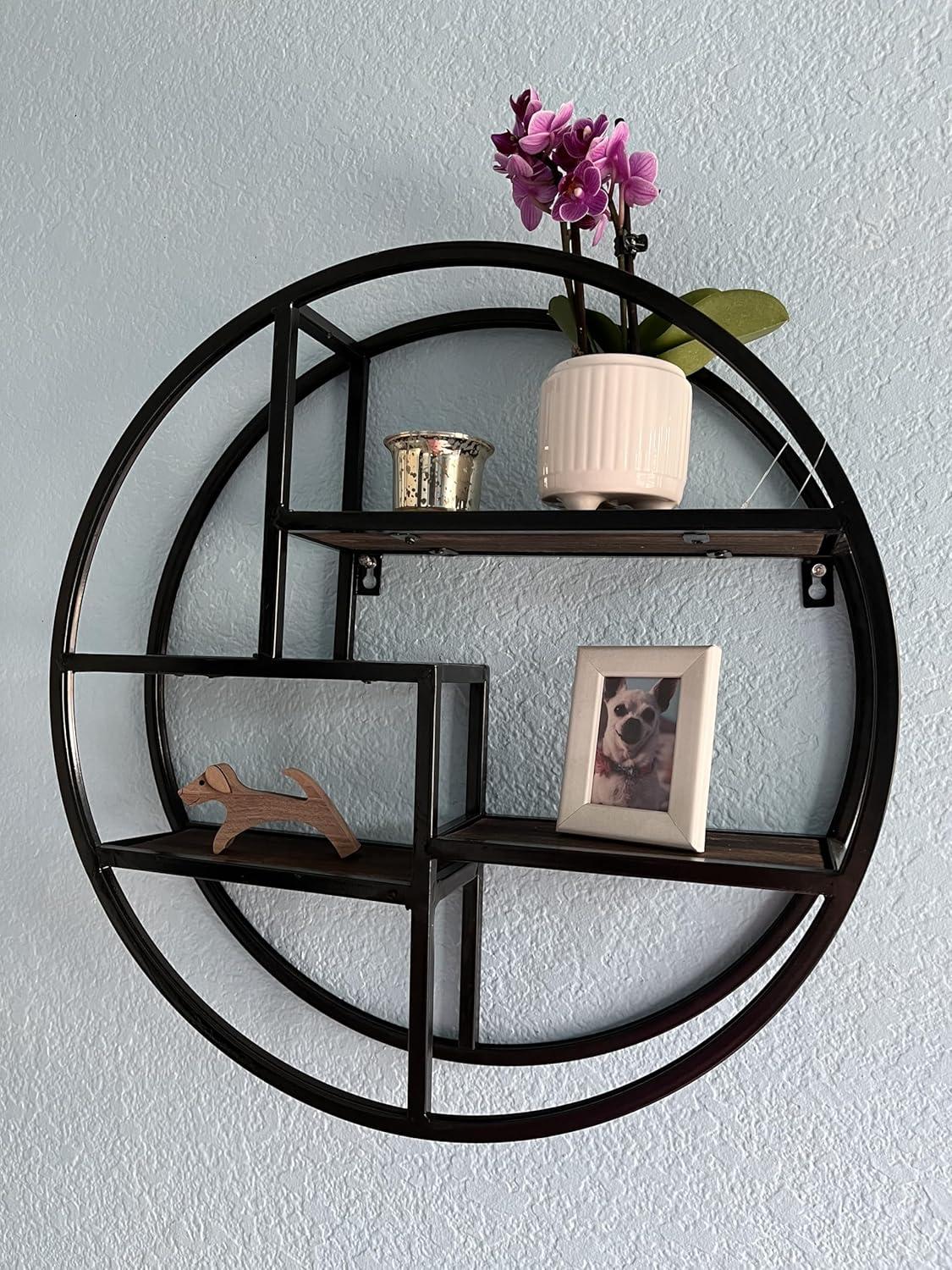 Admired by Nature  Round Wall Mounted Iron Hanging Storage Floating Shelves, Black