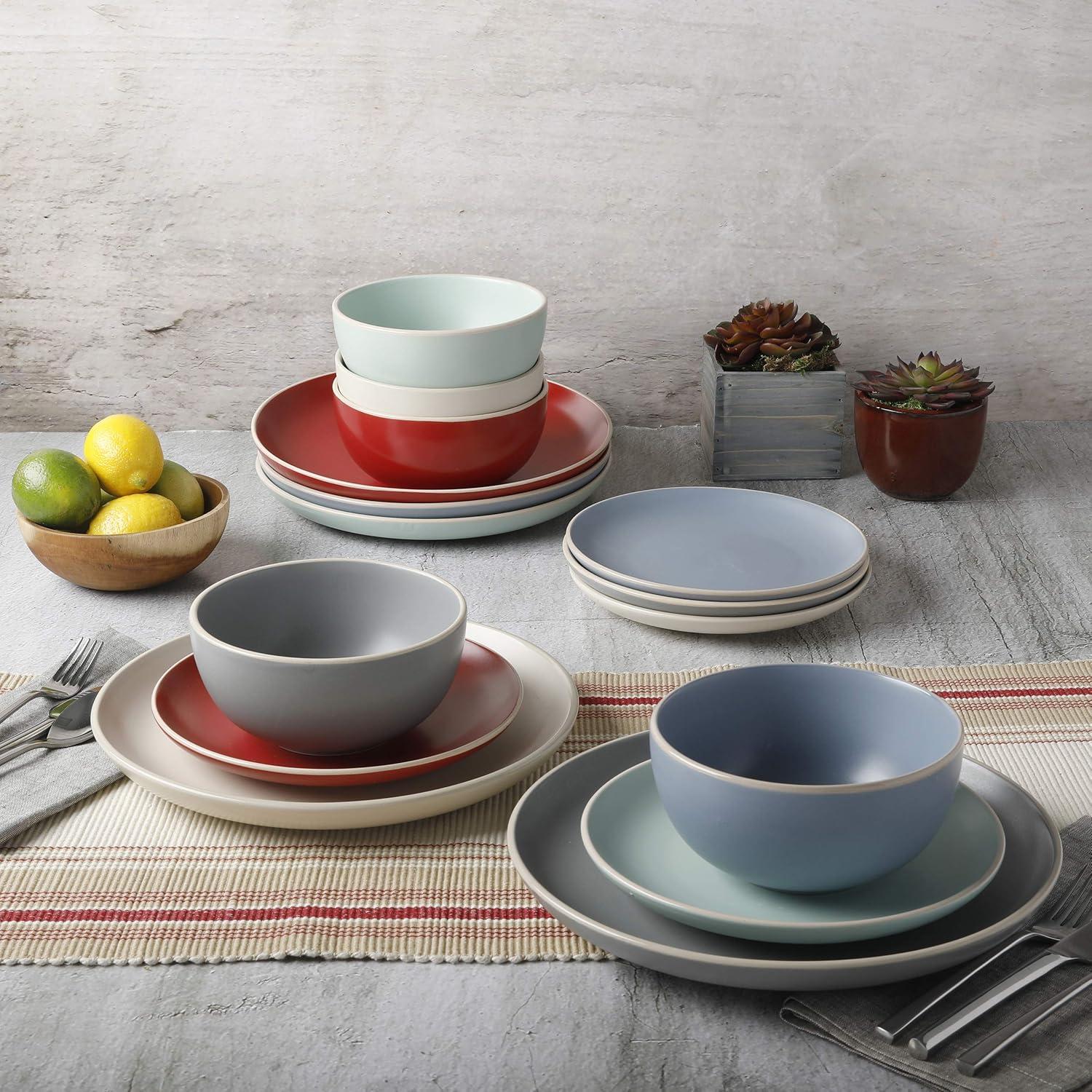 Gibson Home Rockaway 12-Piece Stoneware Dinnerware Set Blue