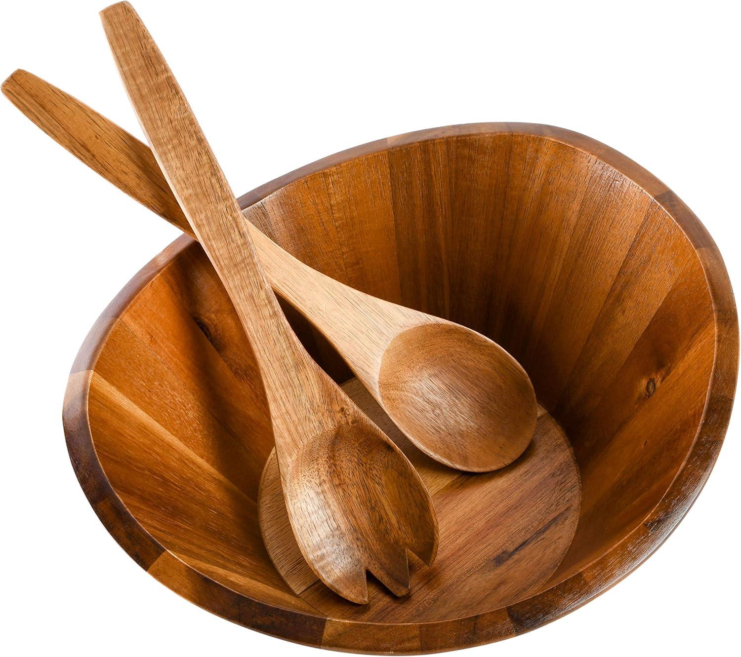 Sherwood Acacia Wood Salad Bowl with Serving Utensils, 10.25"