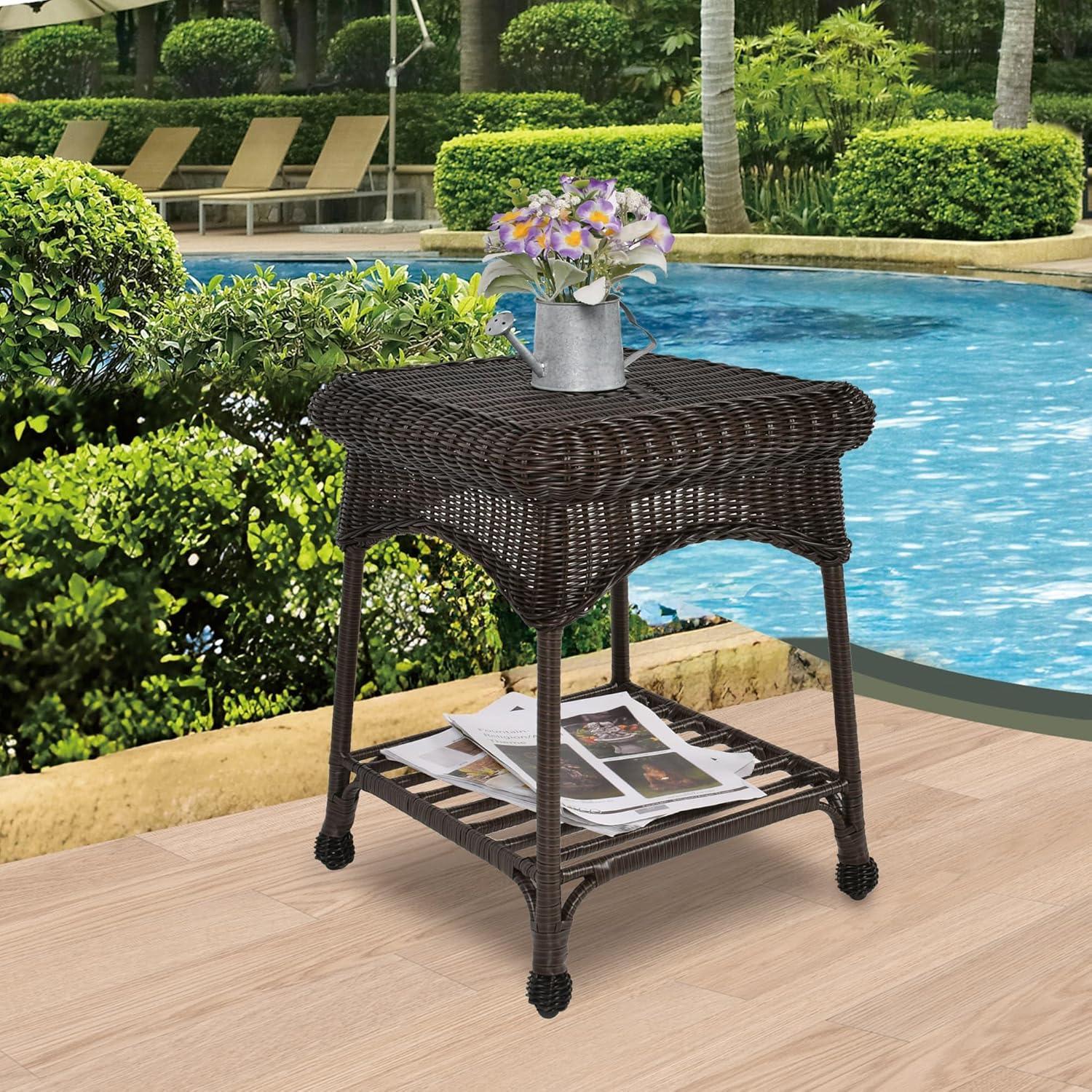 Wicker Lane  Outdoor Espresso Wicker Patio Furniture End Table