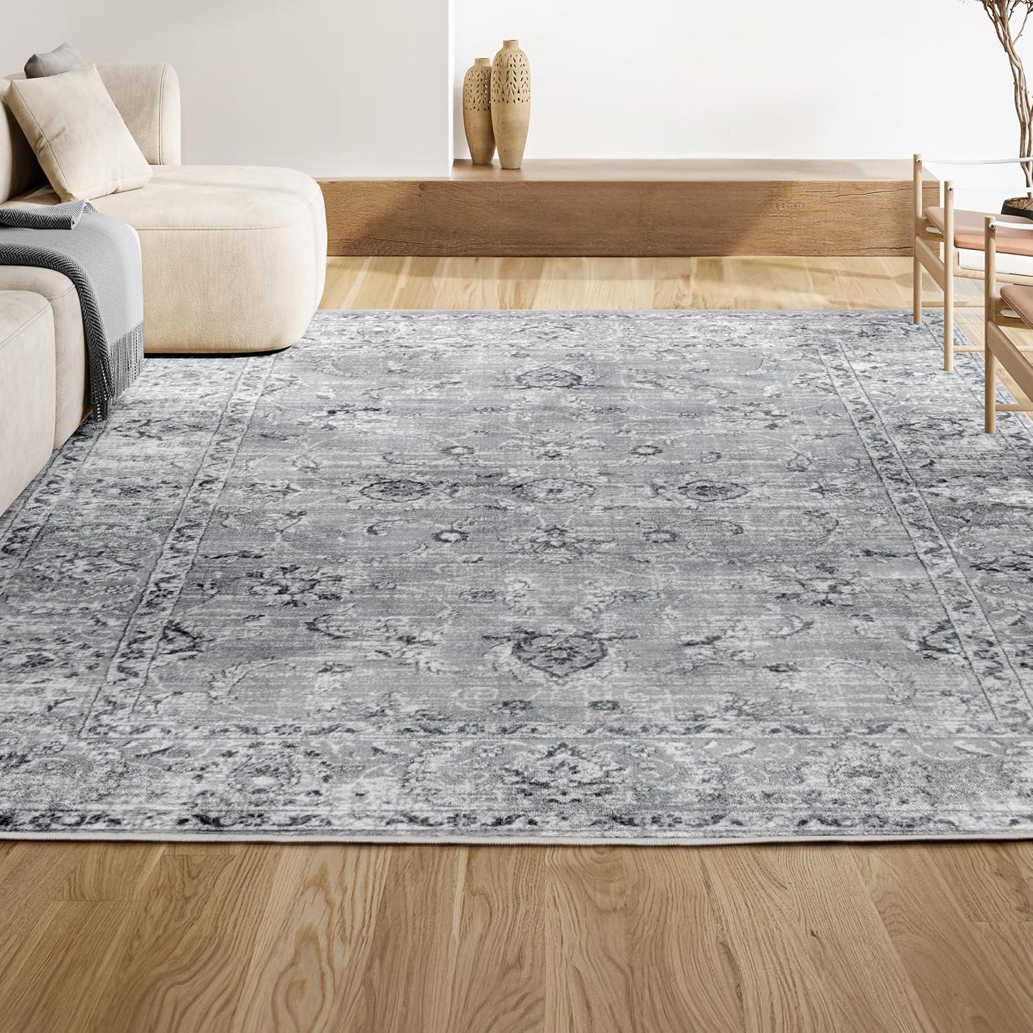 4'x6' Modern Persian Vintage Area Rug, Light Grey - JONATHAN Y