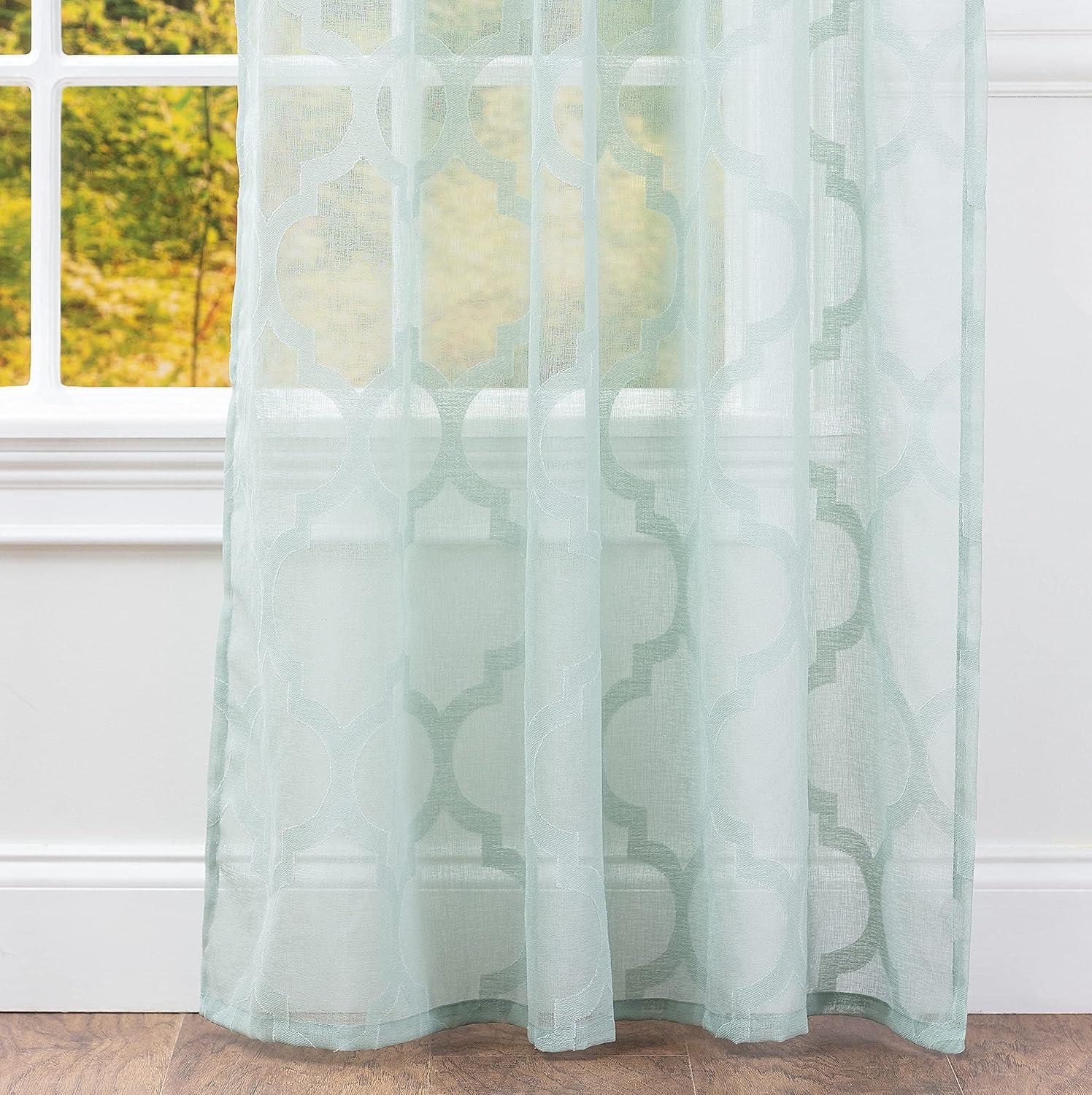 Chanasya 2pk Quatrefoil Voile Sheer Window Curtain Panels - Set of 2 - 52 x 96 Inches Long - Sage
