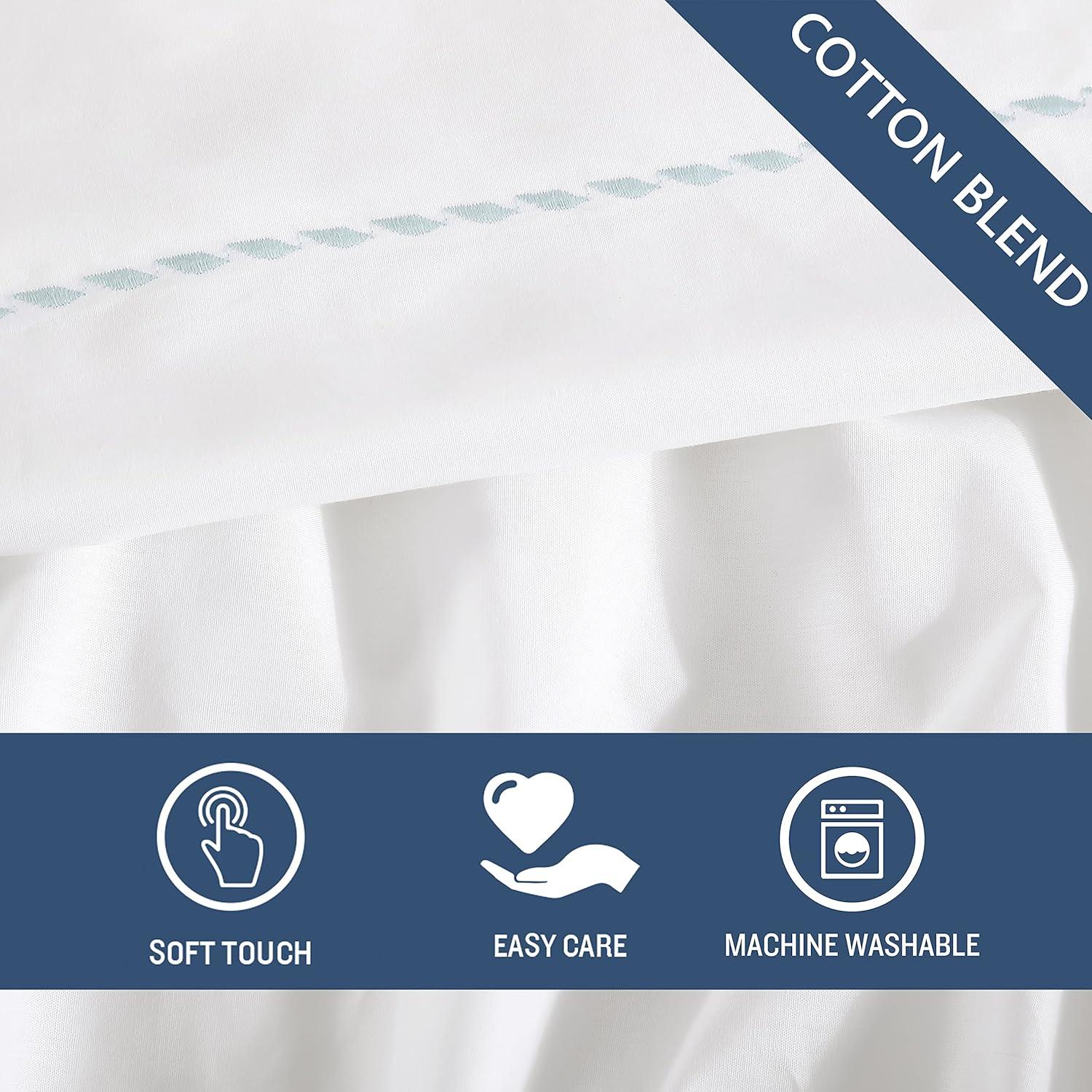 Queen Blue Organic Cotton Embroidered Percale Sheet Set