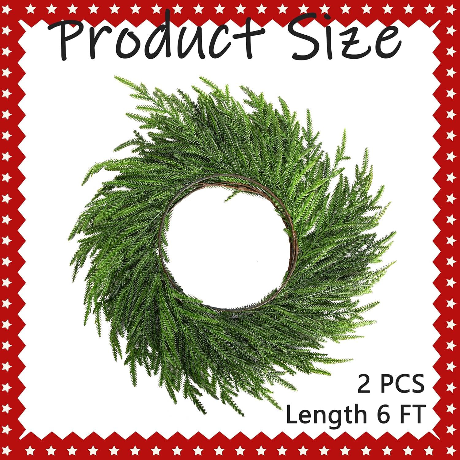Seasonal Offers 2 Pcs Artificial Norfolk Pine Garlands, Real Touch Winter Pine Garland, Green Artificial Greenery Garland for Table, Mantle, Wall, Indoor, Outdoor Christmas Decorations (2, 6 FT)