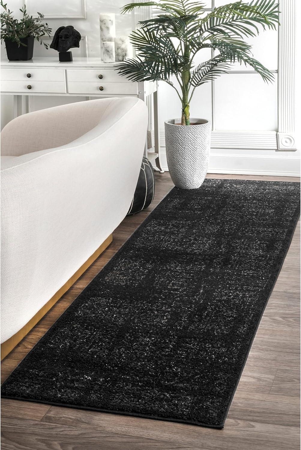 Arlena Black Synthetic Reversible Runner Rug