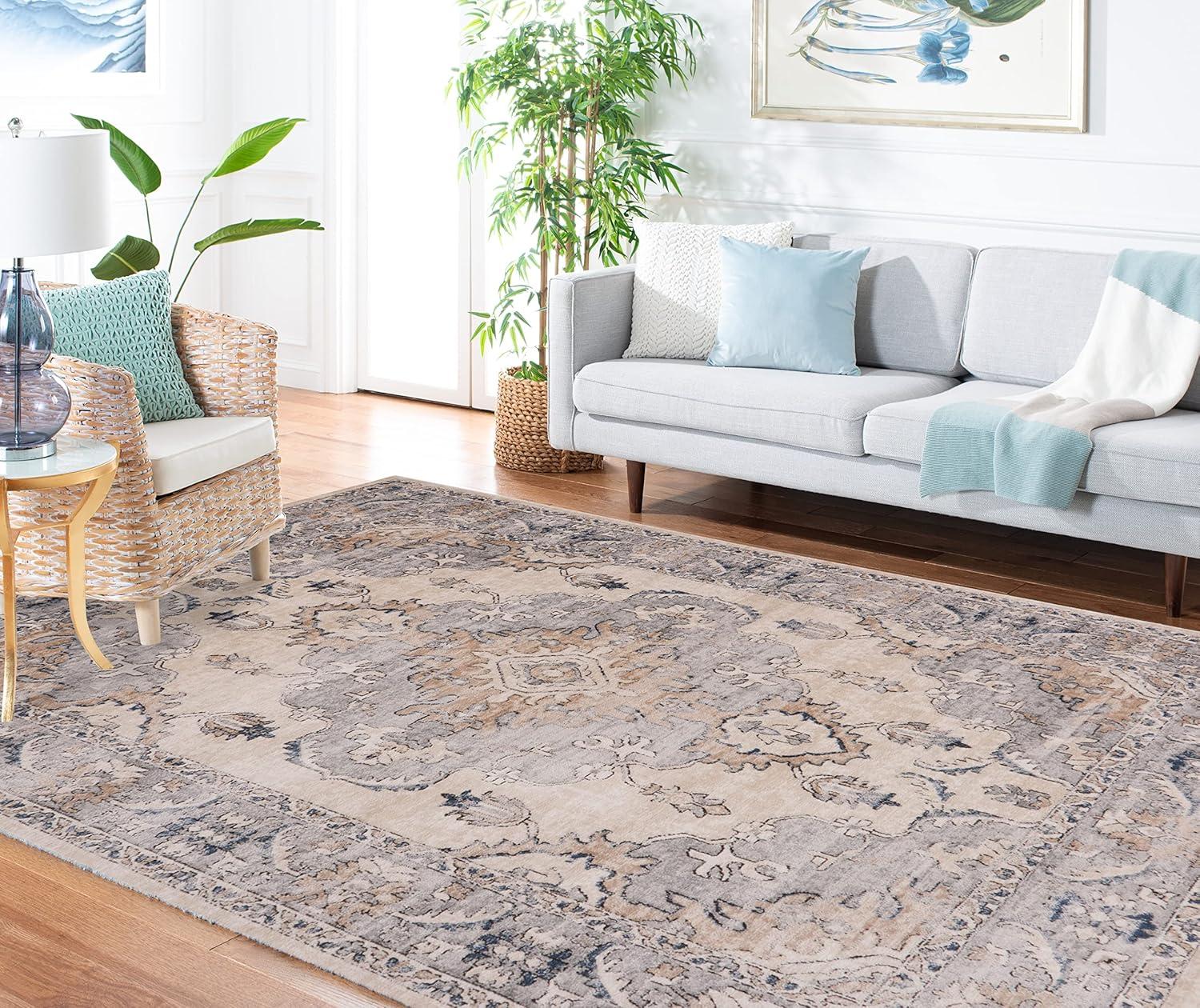 Elegant Gray Synthetic 4' x 6' Hand-Knotted Area Rug