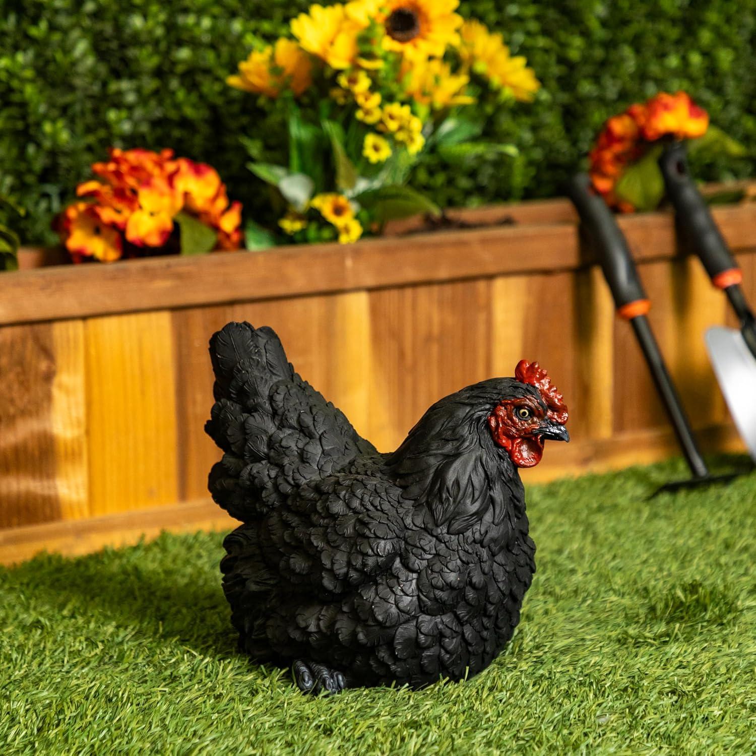 8" Black Polyresin Resting Hen Garden Statue