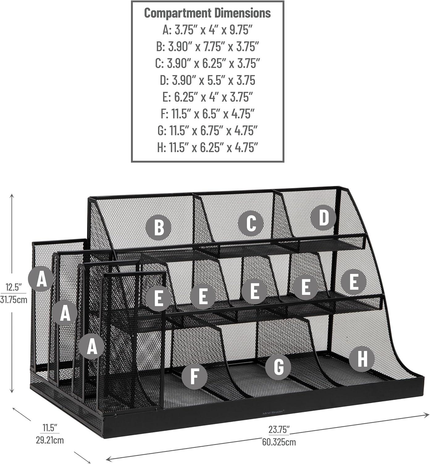 Mind Reader Cup and Condiment Station, Countertop Org, Coffee Bar, Kitchen, Metal Mesh, 23.75"L x 11.5"W x 12.5"H