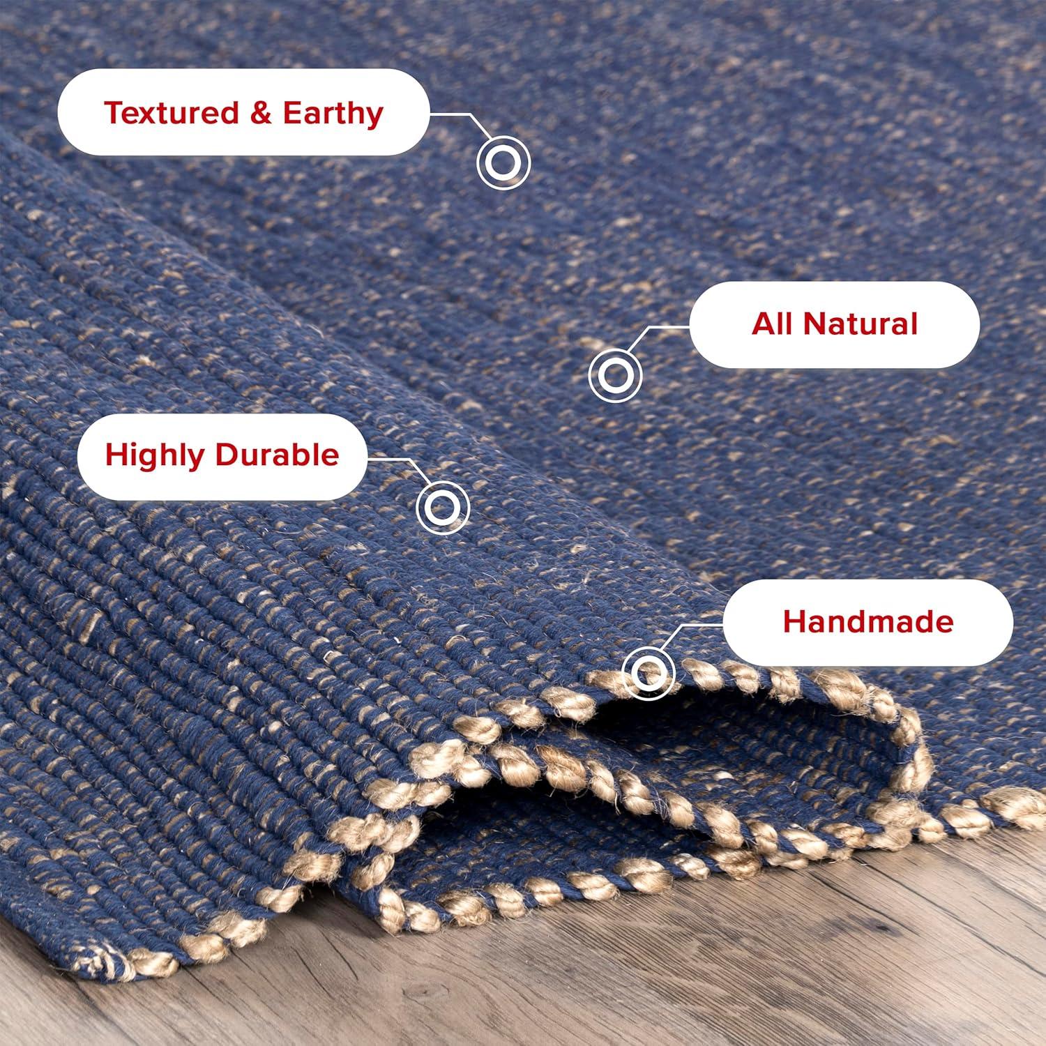 Nuloom 5x8 Elfriede Jute & Cotton Hand Woven Indoor Area Rug, Blue, Solid Rustic Farmhouse Style Natural Fiber Bedroom, Living Room,
