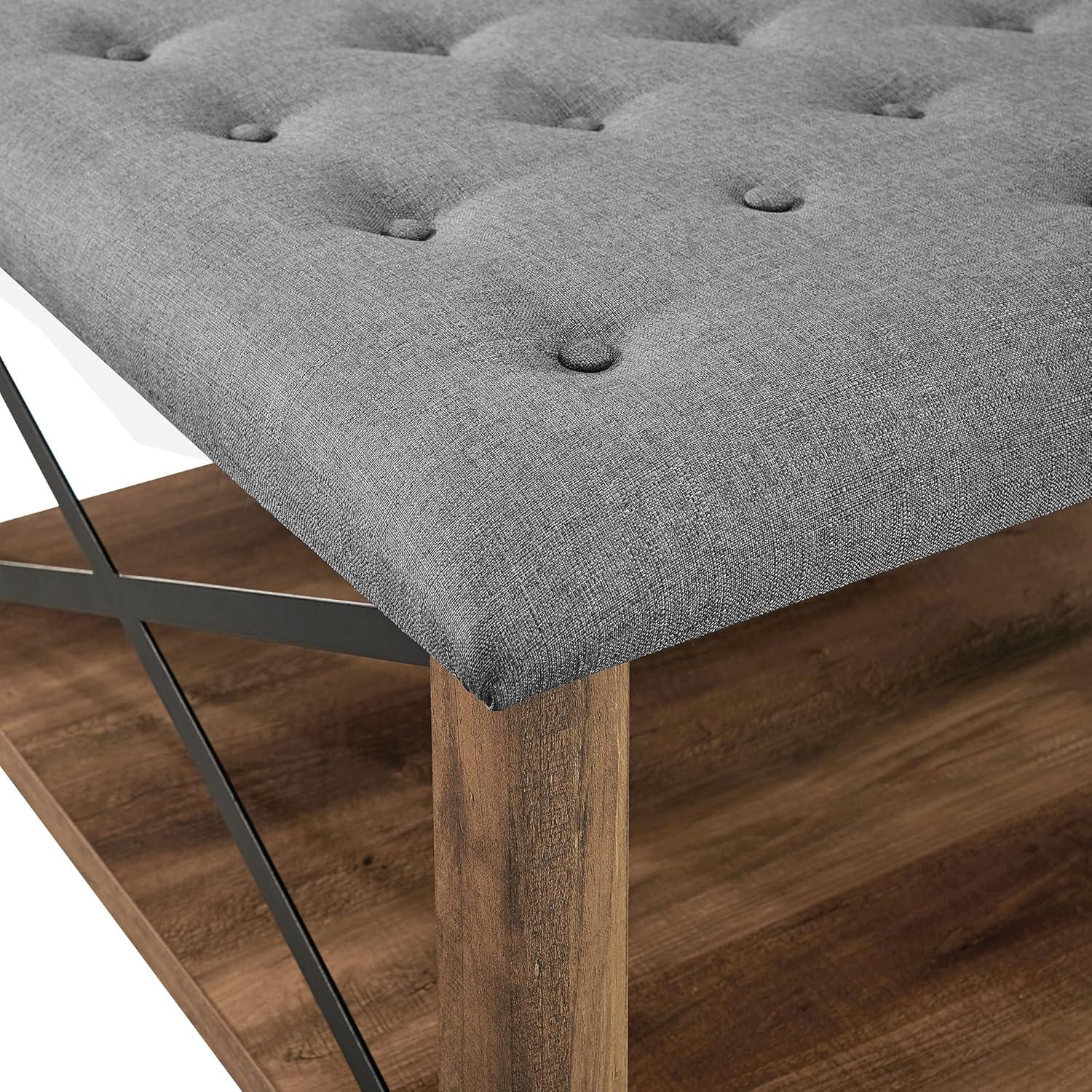 Walker Edison Marcus 30" Square Tufted Fabric Upholstered Ottoman in Gray