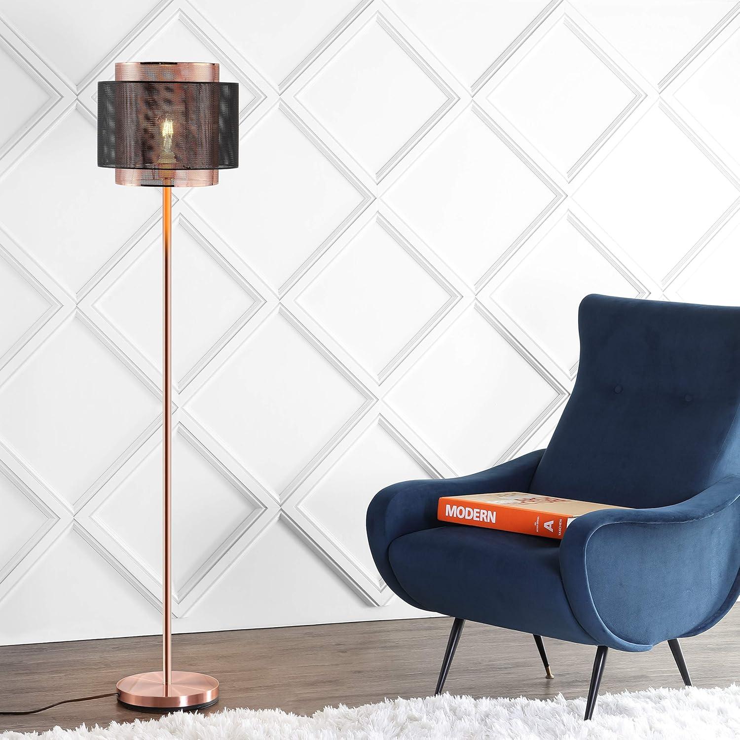 Tribeca Dual-Finish 60.5" Copper & Black Mesh LED Floor Lamp