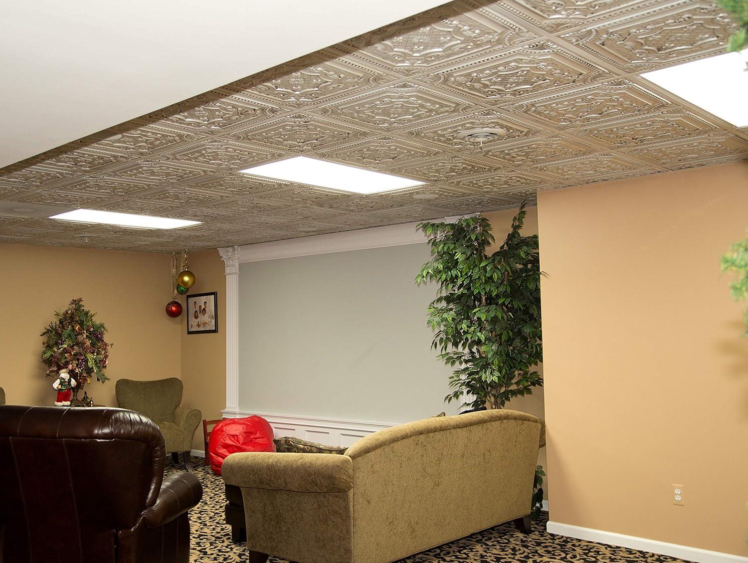 FromPlainToBeautifulInHours Elizabethan Shield 2 Ft. X 2 Ft. Drop-In Or Glue-Up PVC Ceiling Tile (Set of 25)