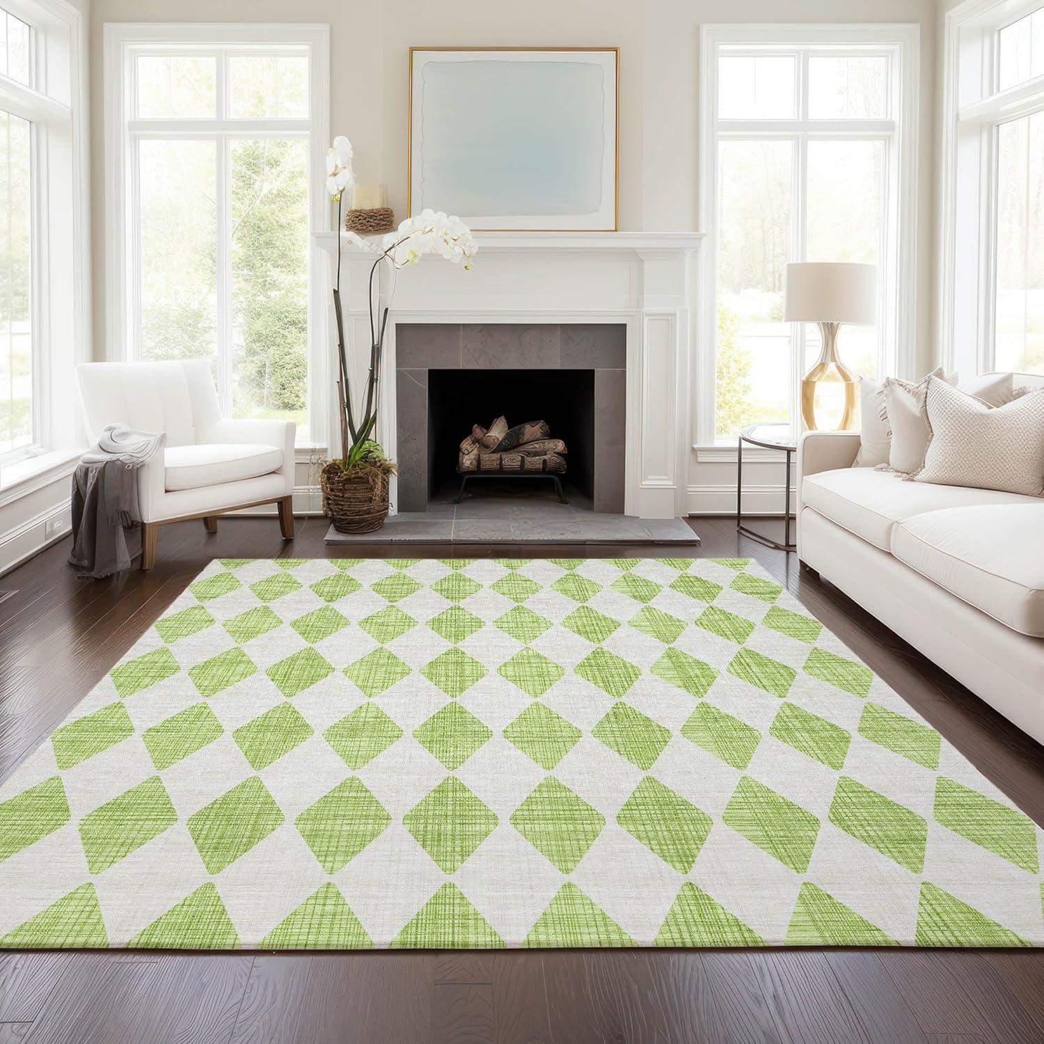 Lime Diamond Pattern 9' x 12' Synthetic Washable Rug