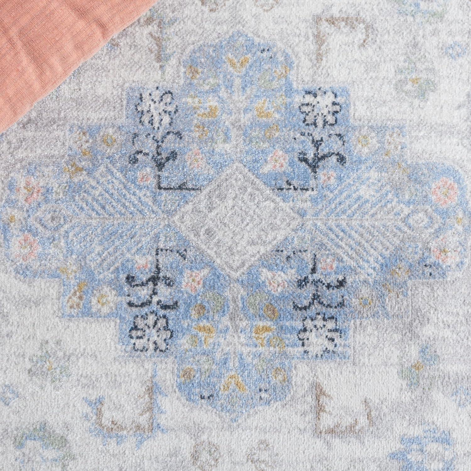 SAFAVIEH Bayside Zoja Oriental Polyester Machine Washable Runner Rug, Grey/Blue, 2'2" x 8'