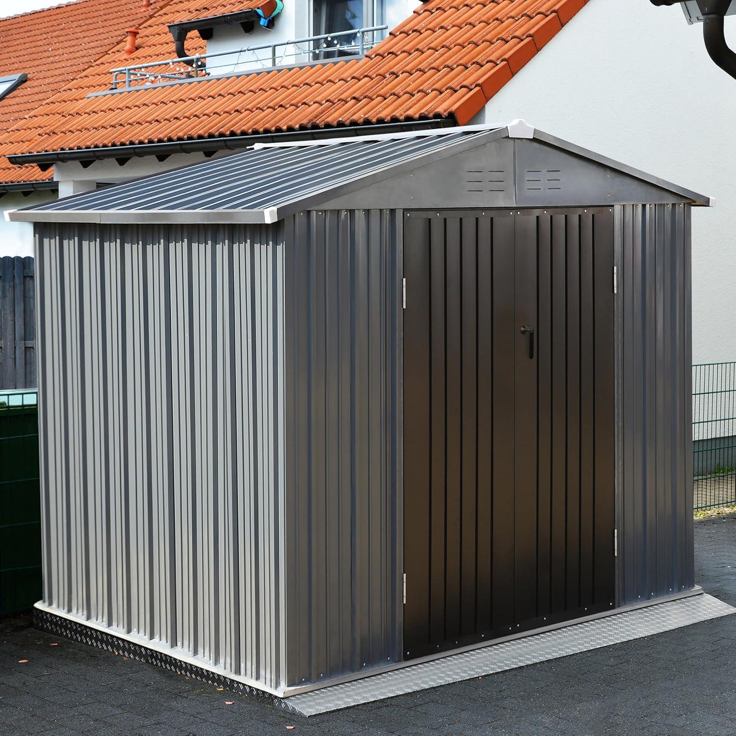VEIKOUS  Outdoor Metal Storage Shed with Lockable Door and Air Vents for Garden 8x10