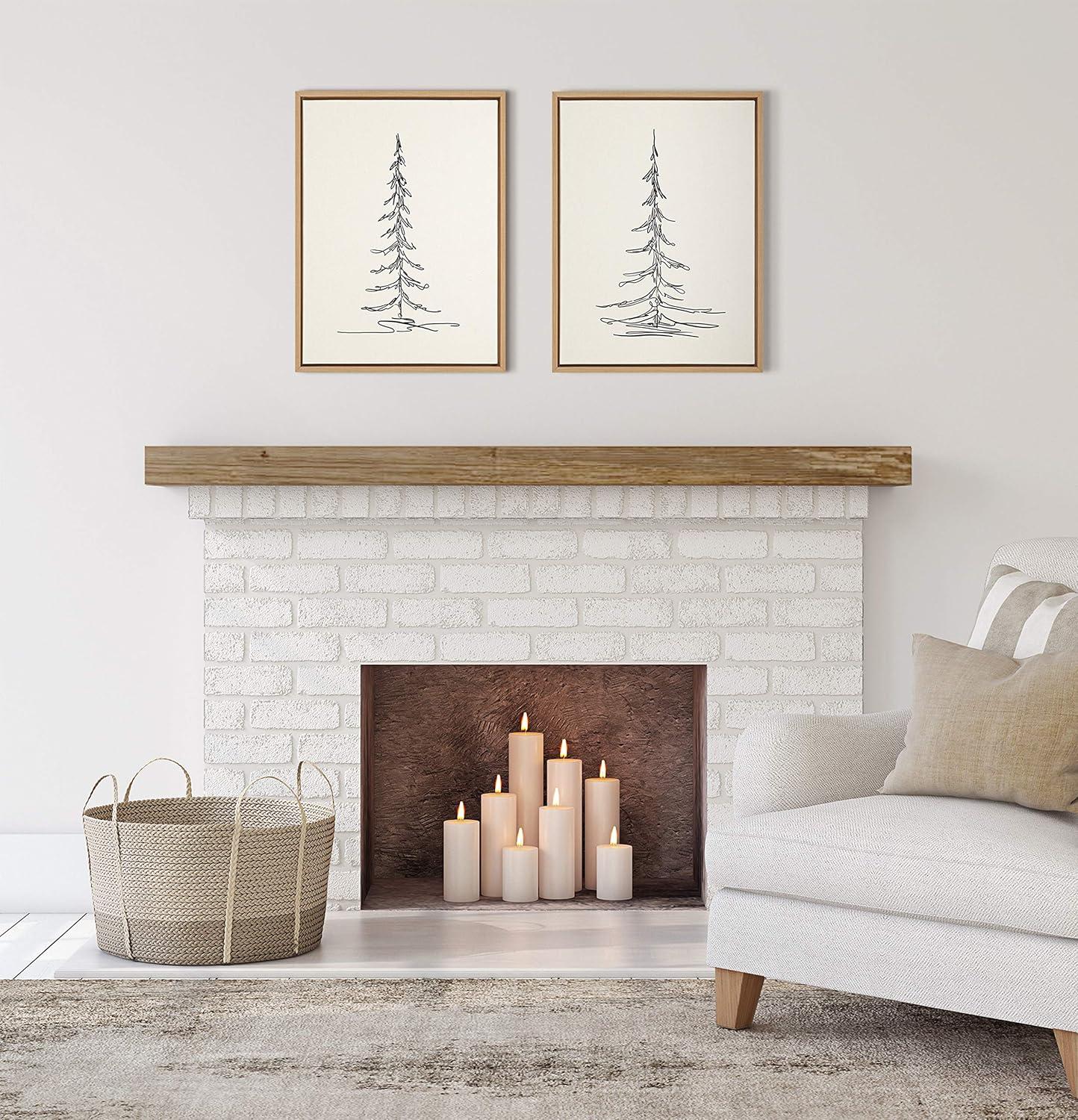 Set of 2 Minimalist Evergreen Tree Sketches on Canvas