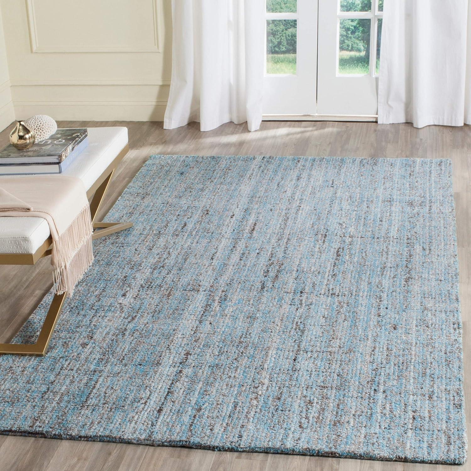 Blue and Gray Abstract Tufted Wool Area Rug 4' x 6'