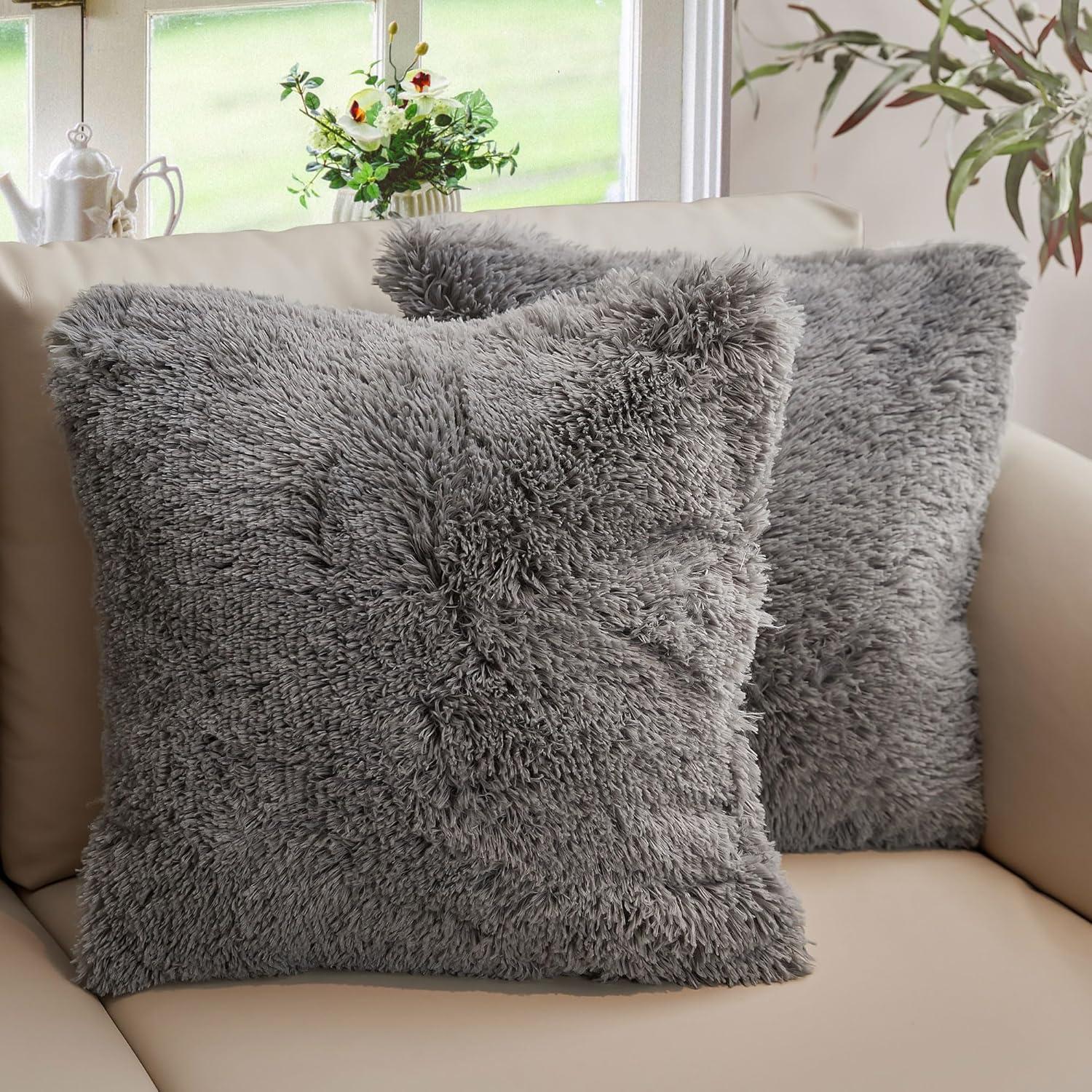Cheer Collection Cheer Collection Shaggy Hair Decorative Throw Pillows (Set of 2)