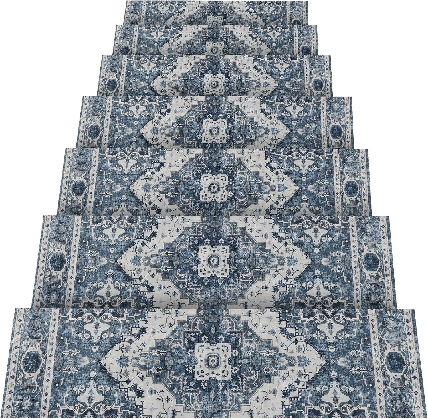 Capslpad Stair Treads Non Slip, 15 Pack 30"X8" Super Non Slip Reusable Staircase Step Treads, Soft Rubber Stair Treads for Wooden Steps, Pets, Elders (Navy Blue)