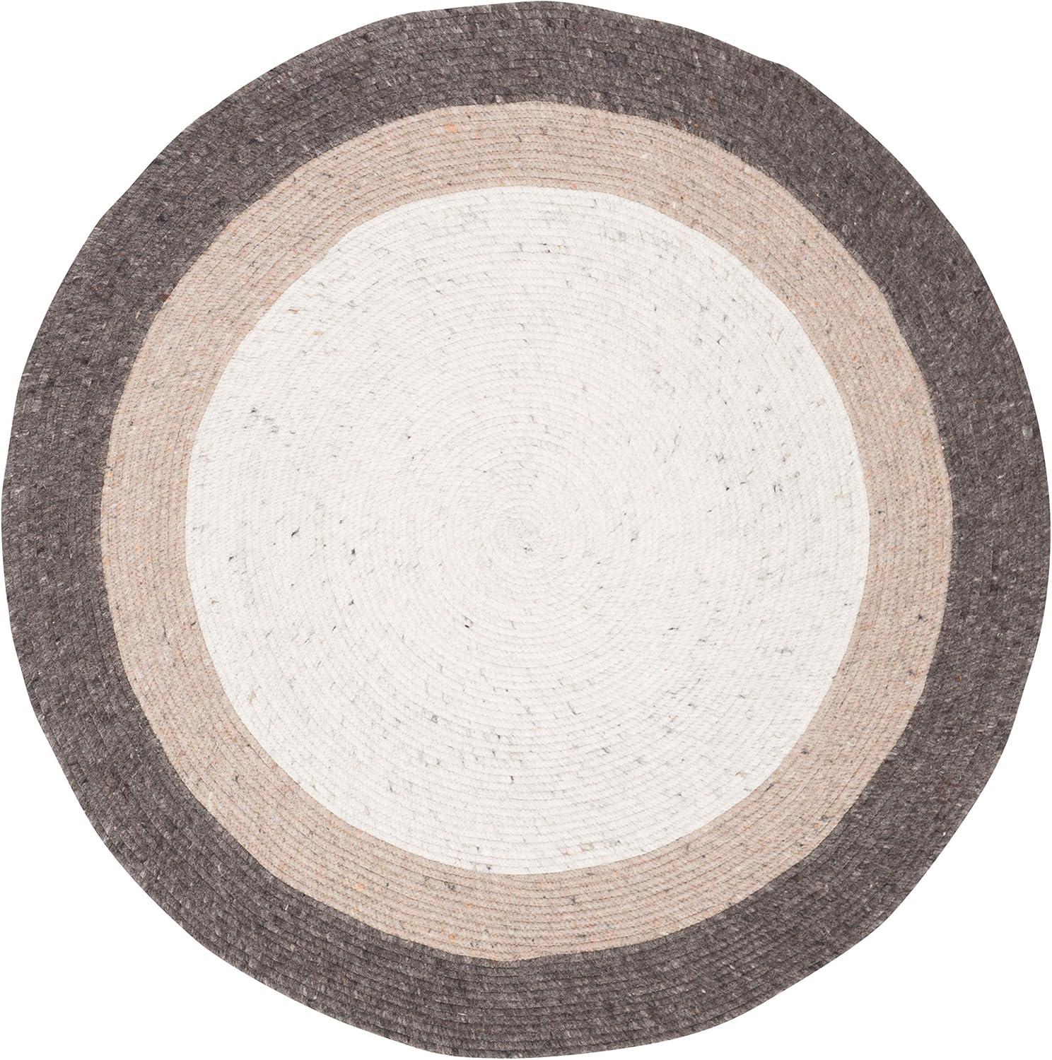 Ivory Wool 7' Round Braided Handmade Reversible Rug