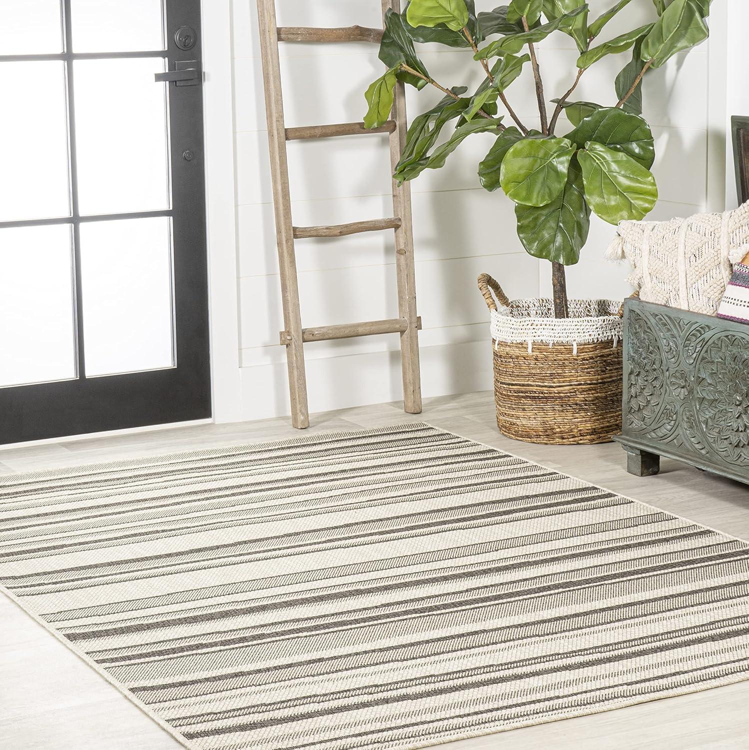 5' x 8' Castara Wavy Stripe Modern Indoor/Outdoor Area Rug, Cream/Dark Gray - JONATHAN Y