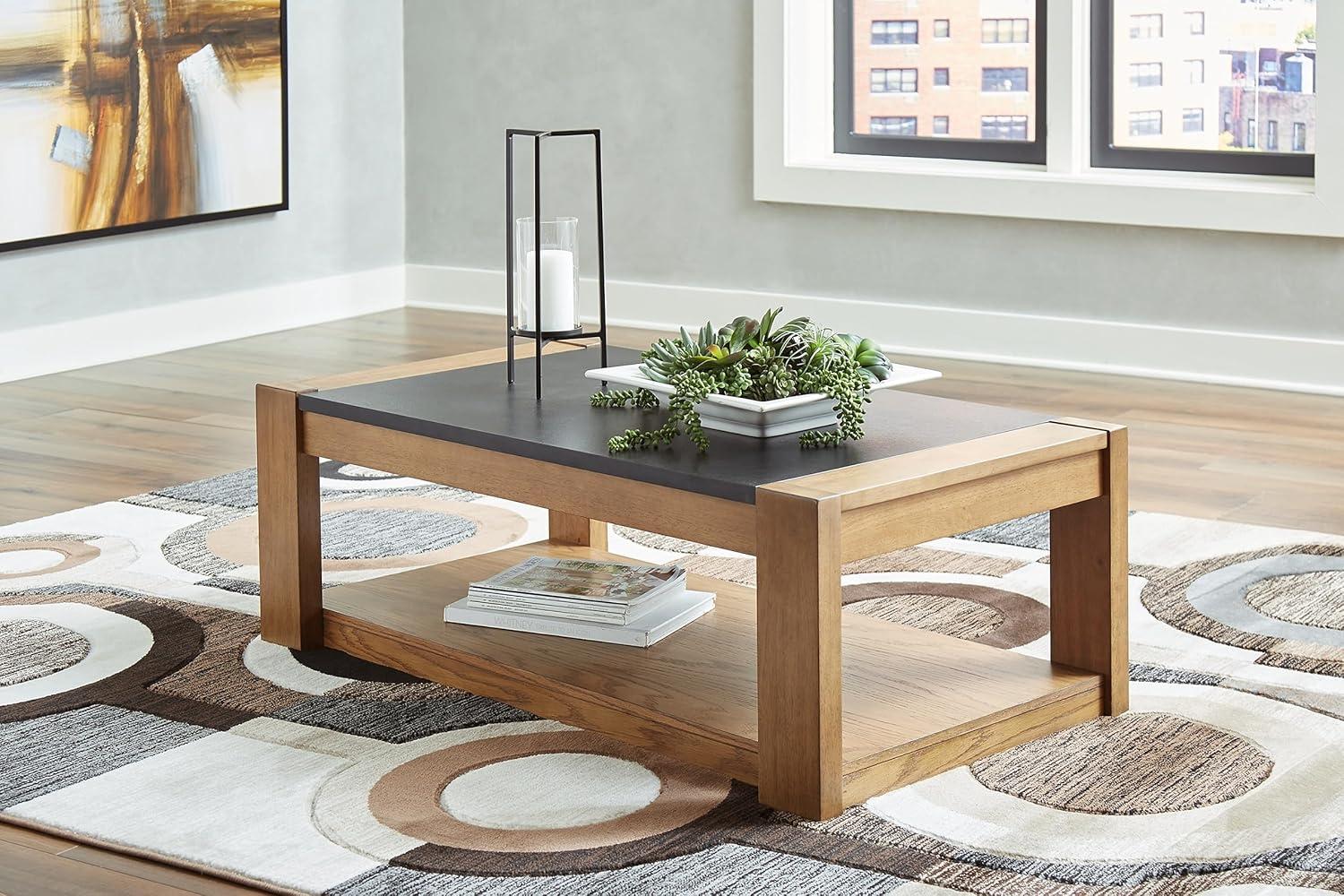 Signature Design by Ashley Casual Quentina Lift Top Coffee Table, Light Brown/Black