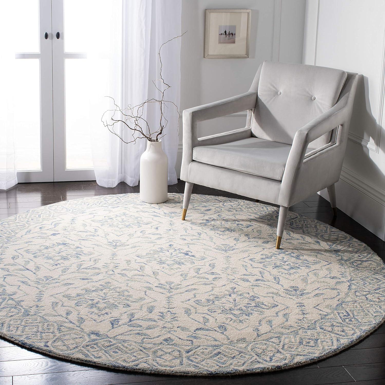 Handmade Light Blue and Ivory Tufted Wool Round Rug