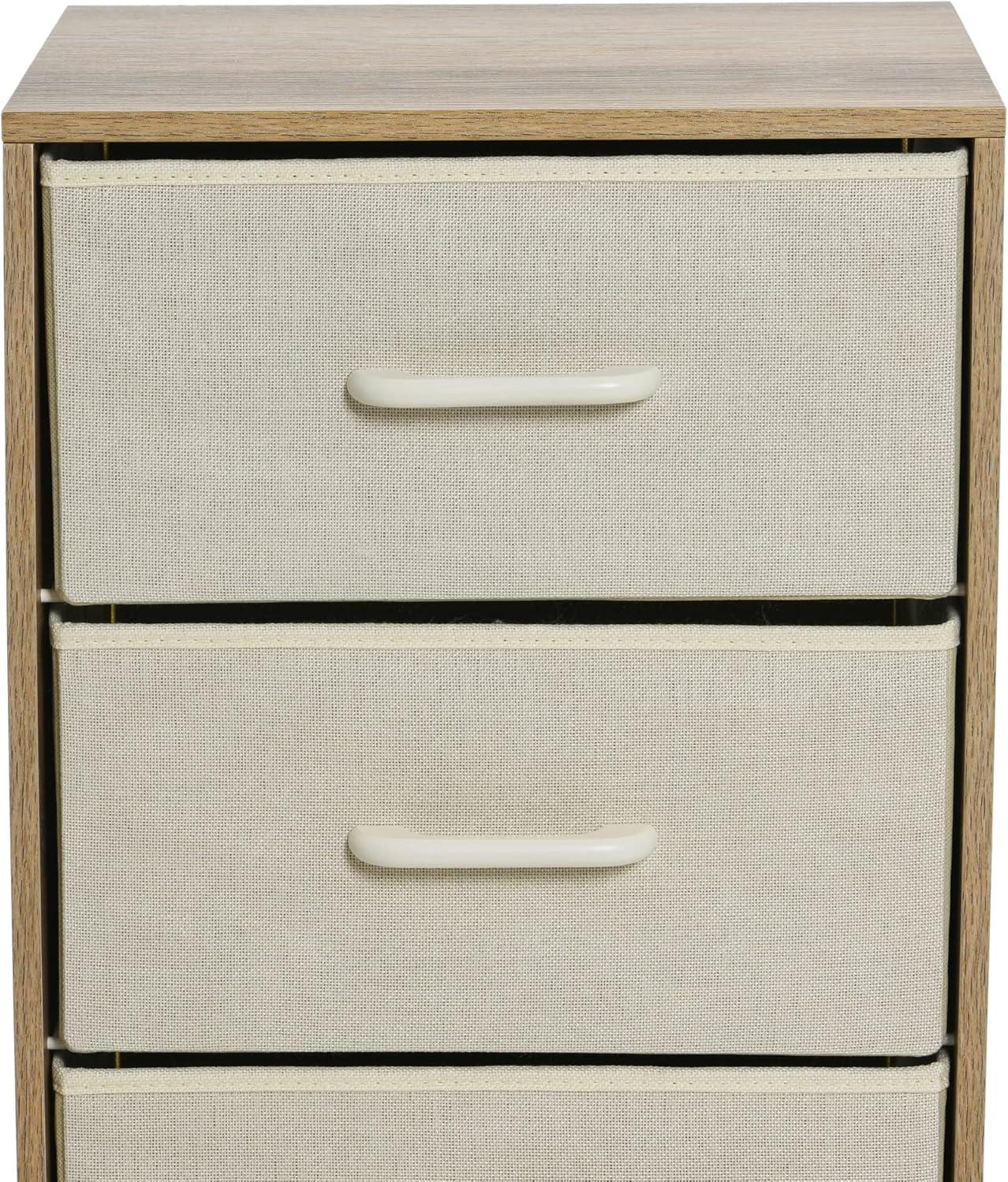 Household Essentials 3 Drawer Dresser, Narrow Storage Chest, Multi-Color Drawers, Wire Backing and Metal Feet, Wood Handles, Coastal Oak Laminate