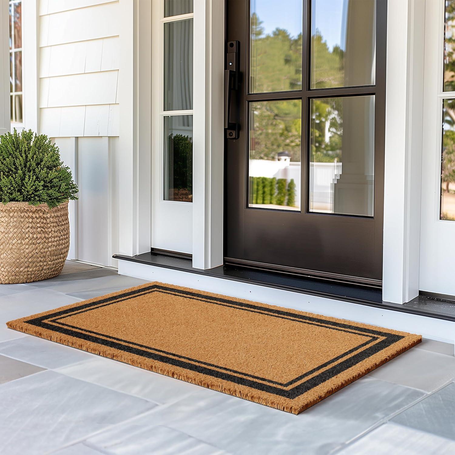 Barnyard Designs Natural Coco Coir Heavy Duty Backing Doormat - Large Cute Non-Slip Front Door Welcome Mat for Outside Entrance or Porch Entry, Brown (30x48, Border)
