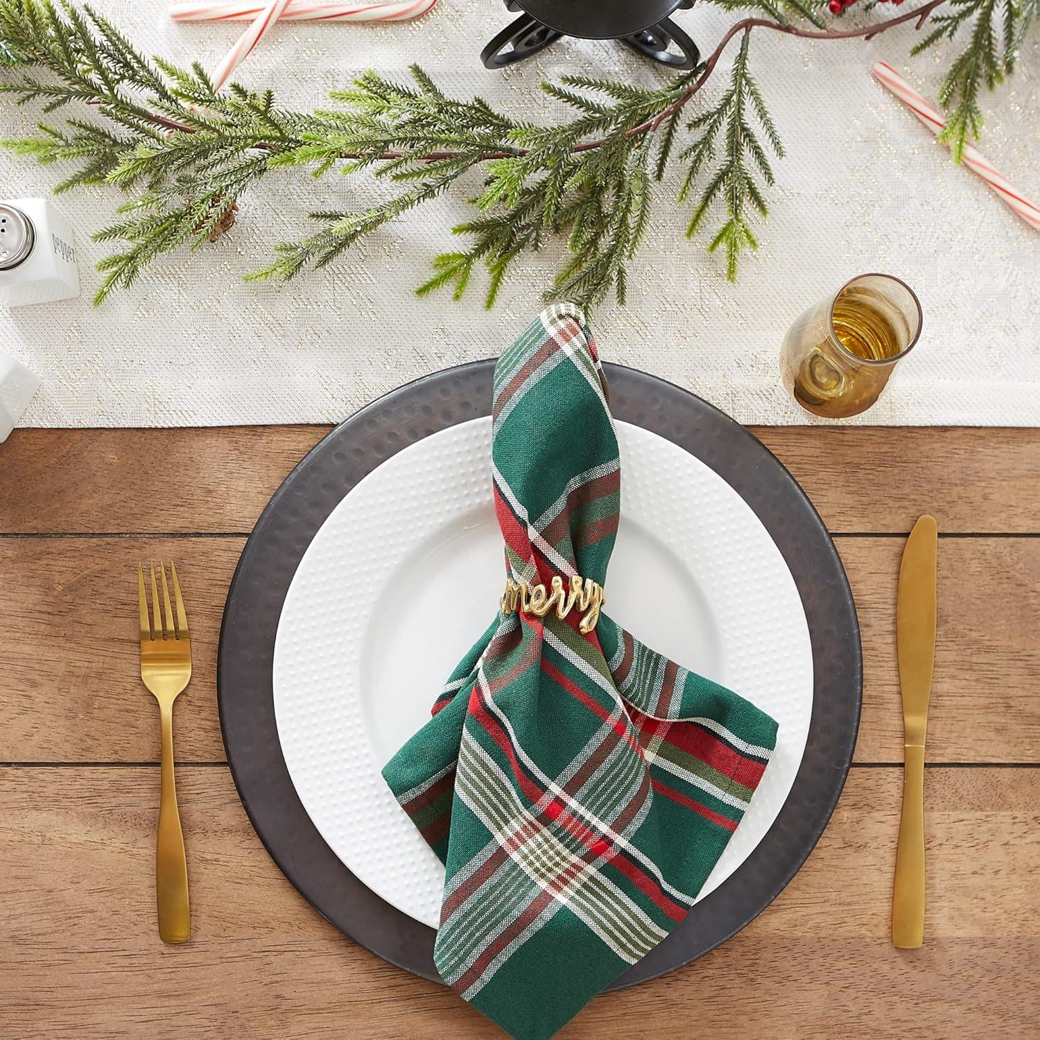 DII Dark Green Plaid Napkin (Set of 6), 18x18", 100% Cotton